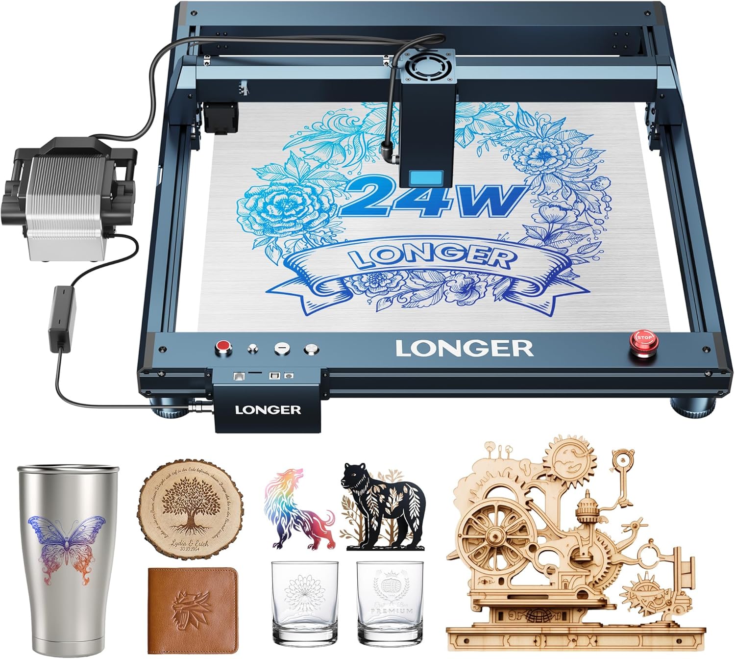 Longer Laser B1 Engraver, 24W Laser Cutter Engraving Machine with Air Assist, 120W DIY Precisely Laser Engraving Machine, CNC Machine for Wood and