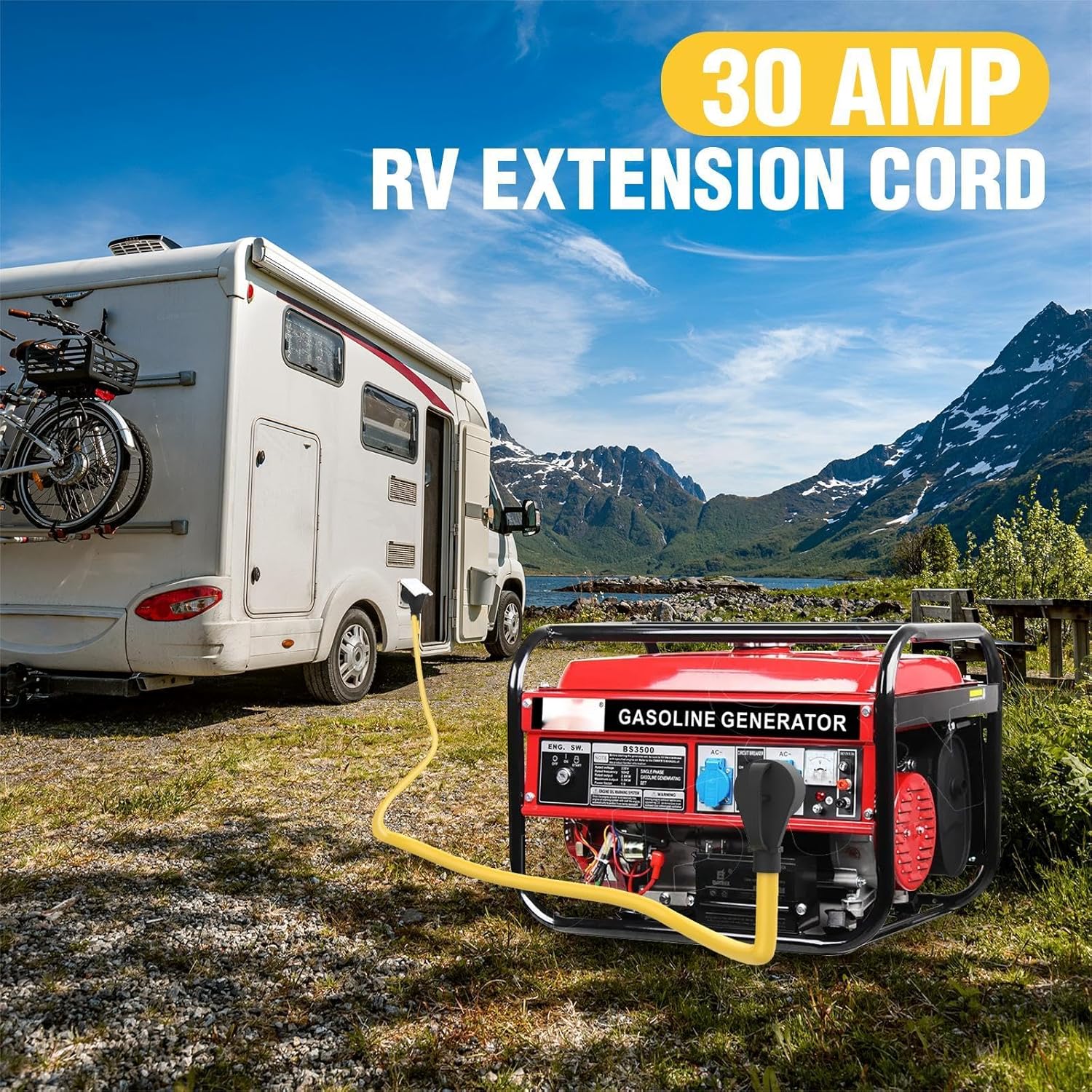 Cable de extensión de RV de 50 pies y 30 amperios NEMA TT-30P a TT-30R con mango de agarre, 3 clavijas de 125 voltios 103 STW 10 AWG calibre 3