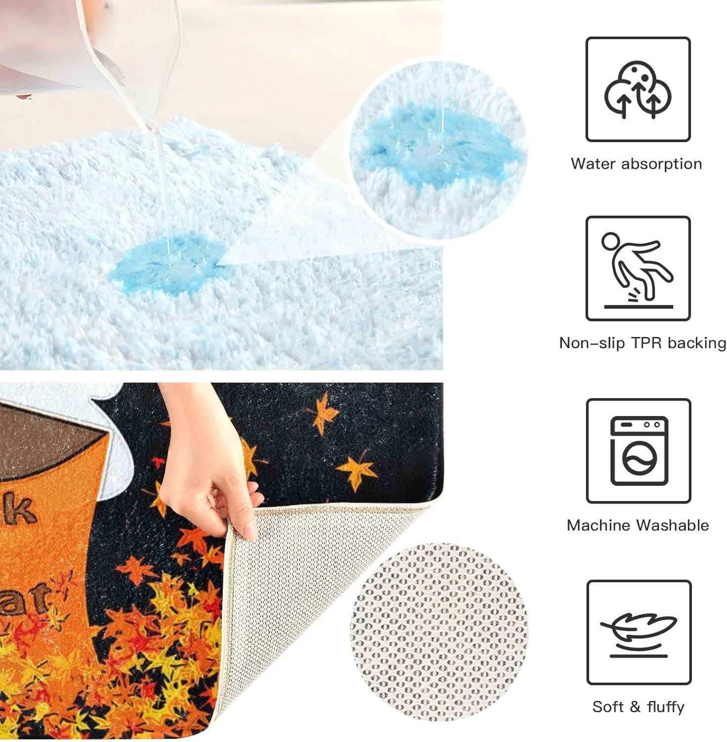 Halloween Ghost Fall Maple Bathroom Rugs Set 2 Piece Non Slip Water Absorbent Toilet Rug Fall Trick Or Treat Bath Rugs Washable Decor Area Rug Quick