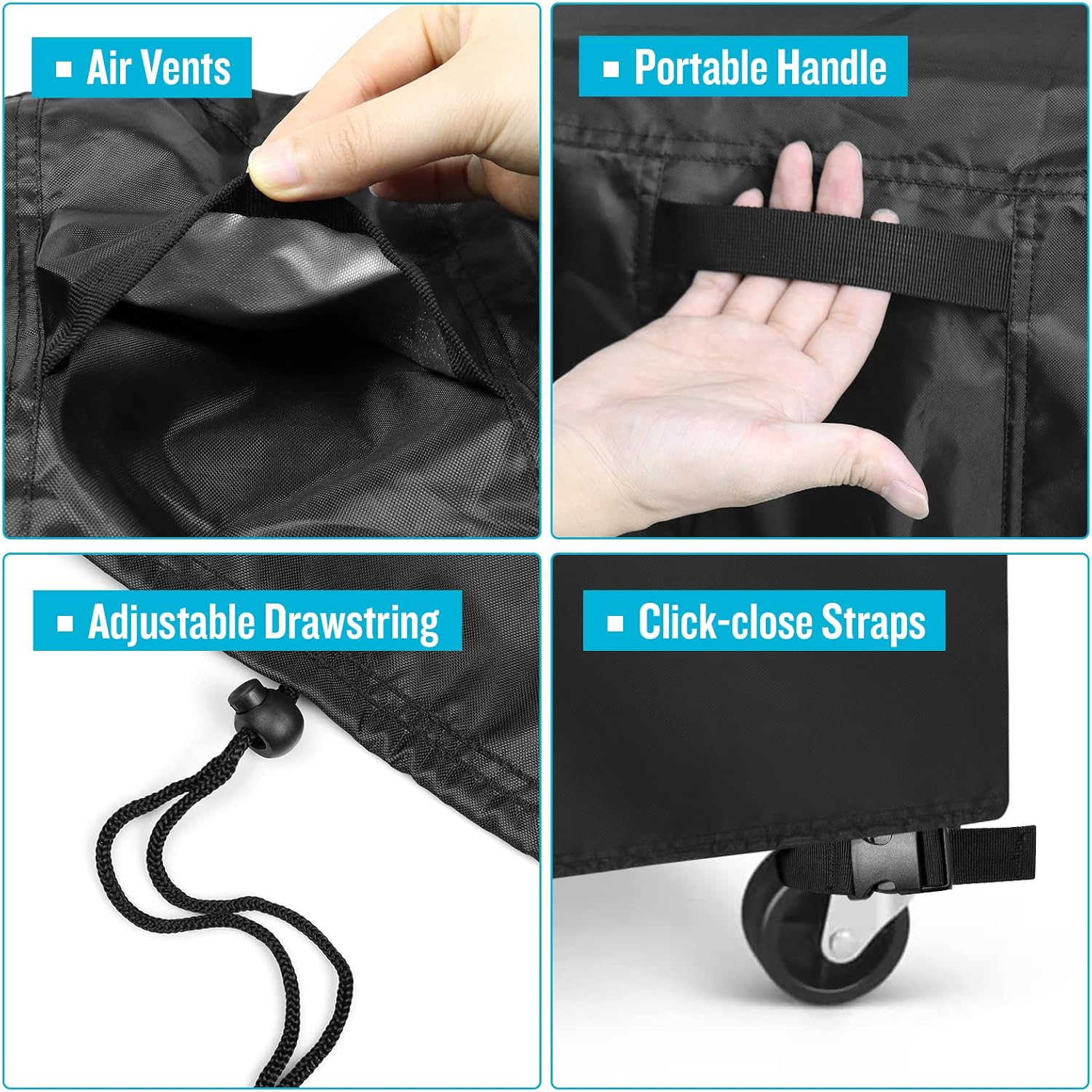 Funda para carrito Keter de 89.8 cuartos de galón, impermeable para fiestas de patio con ruedas, cubierta de carrito para exteriores, color negro,