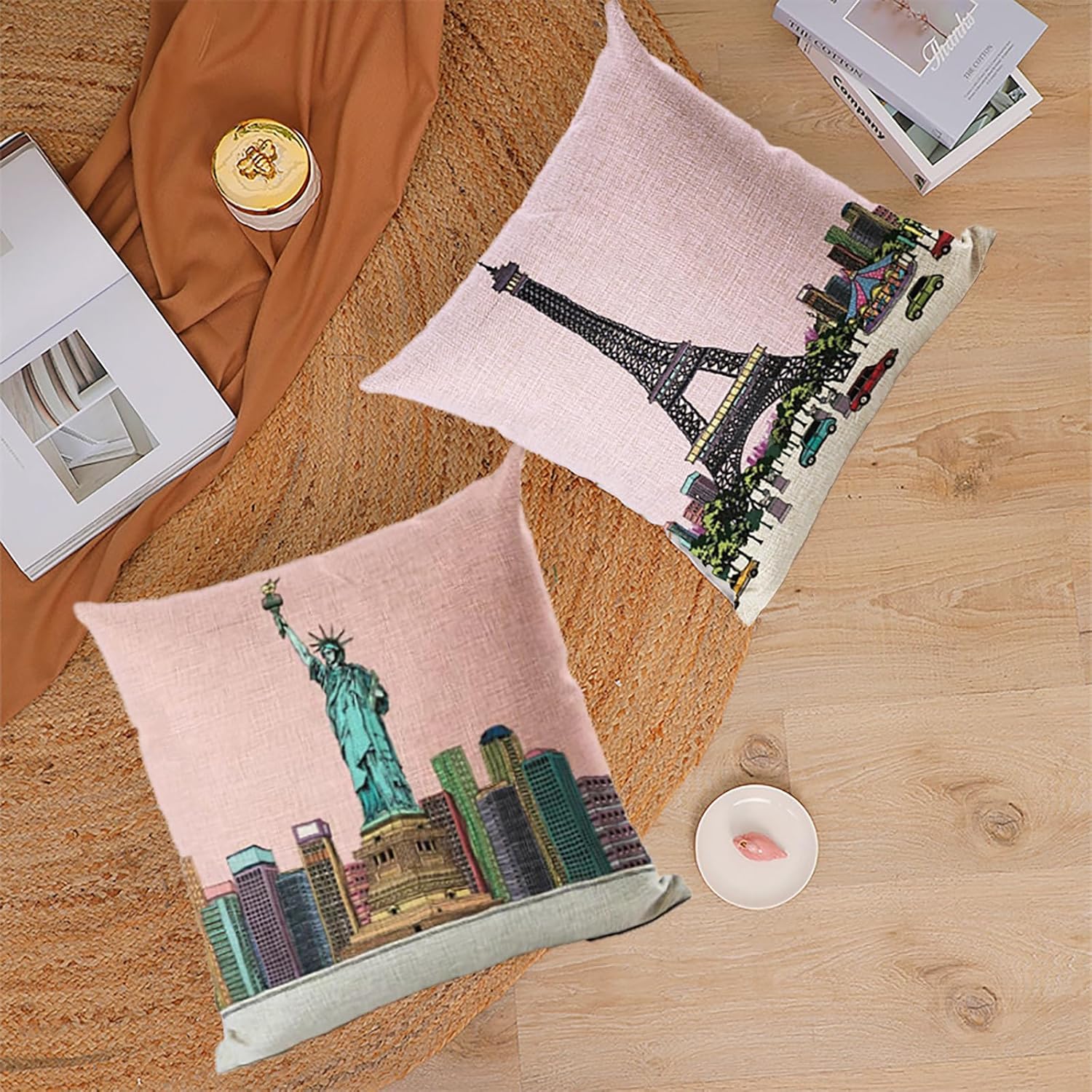 NAVISSORY Funda de almohada de 2 piezas, diseño de edificios de fama mundial, Torre Eiffel de París, Estatua de la Libertad, funda de almohada de 18