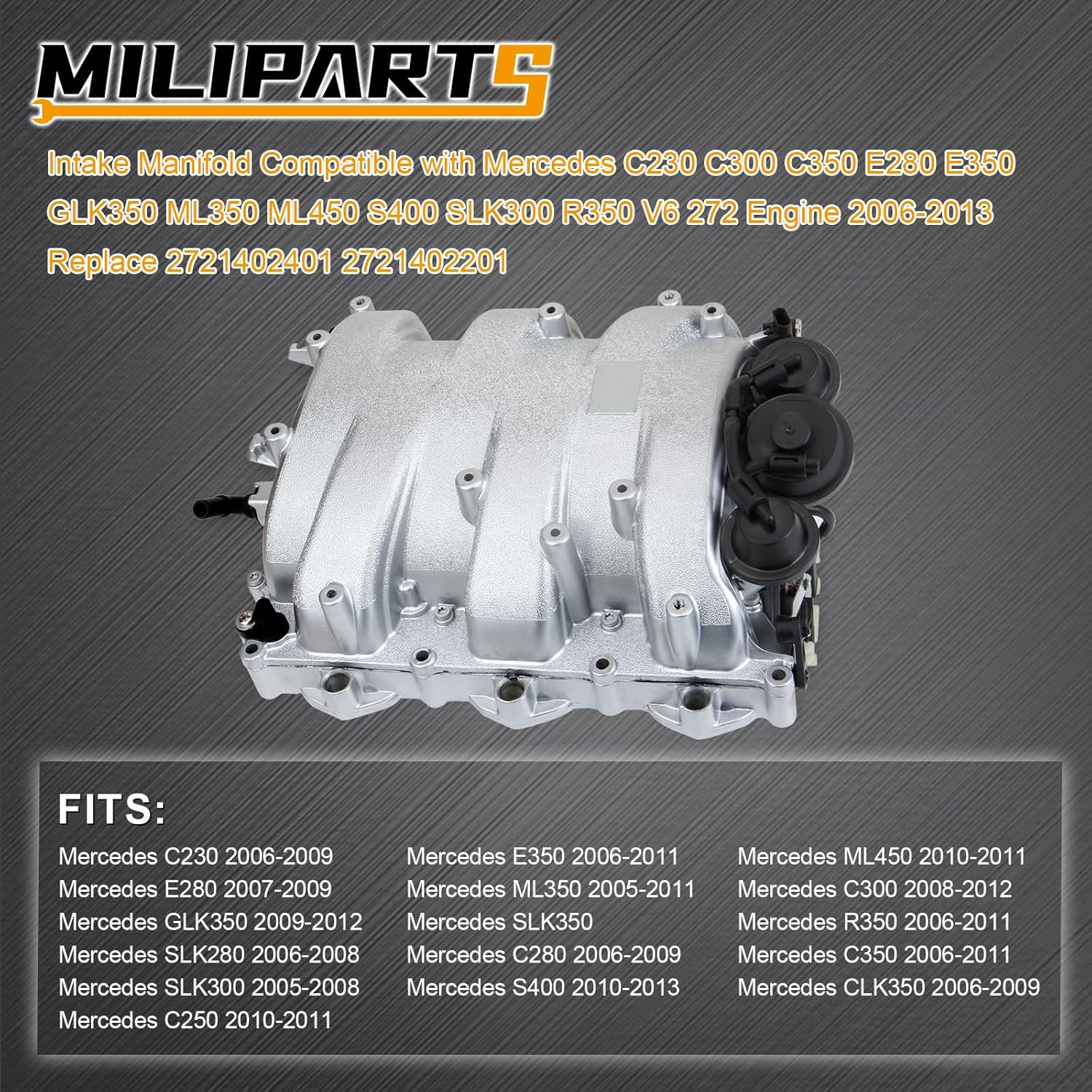 Colector de admisión compatible con Mercedes C230 C300 C350 E280 E350 GLK350 ML350 ML450 S400 SLK300 R350 V6 272 Motor 2006-2013 Reemplazo