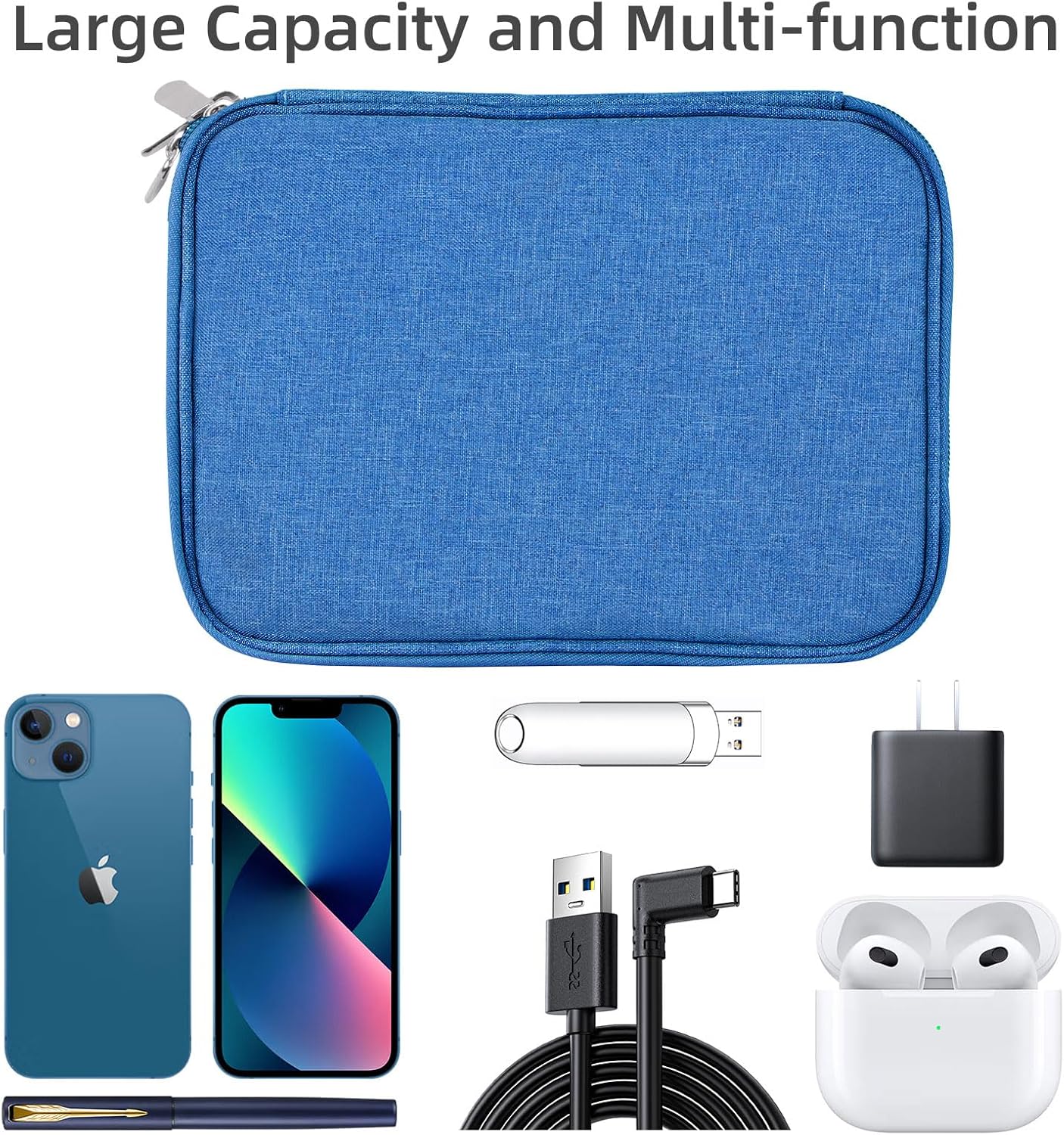 Organizador de electrónica, bolsa organizadora de cables de viaje, resistente al agua, doble capa para cable, cable, iPhone, iPad Mini, regalo para