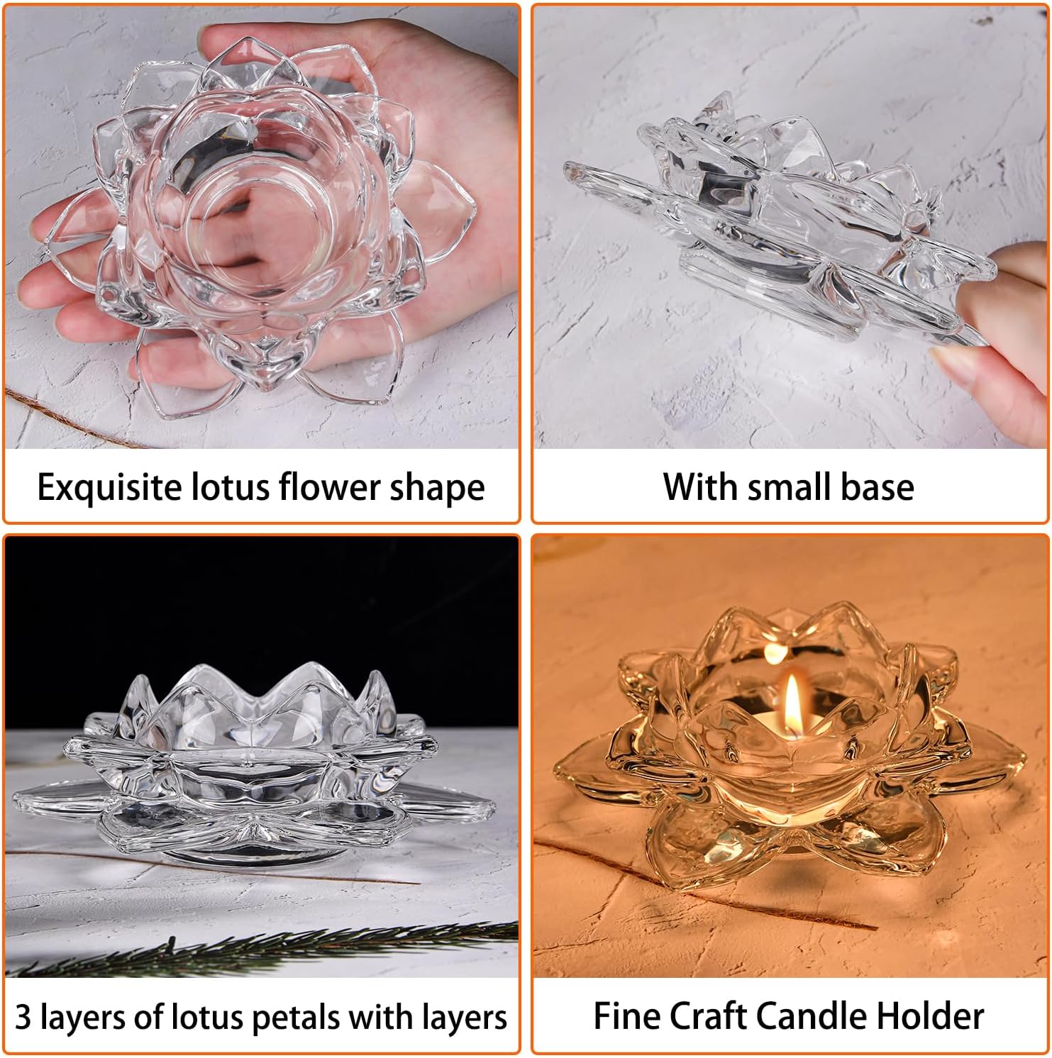 MerryNine 10 portavelas votivas, diseño de flor de loto, candelabros transparentes para decoración de bodas, candelabros de vidrio a granel para