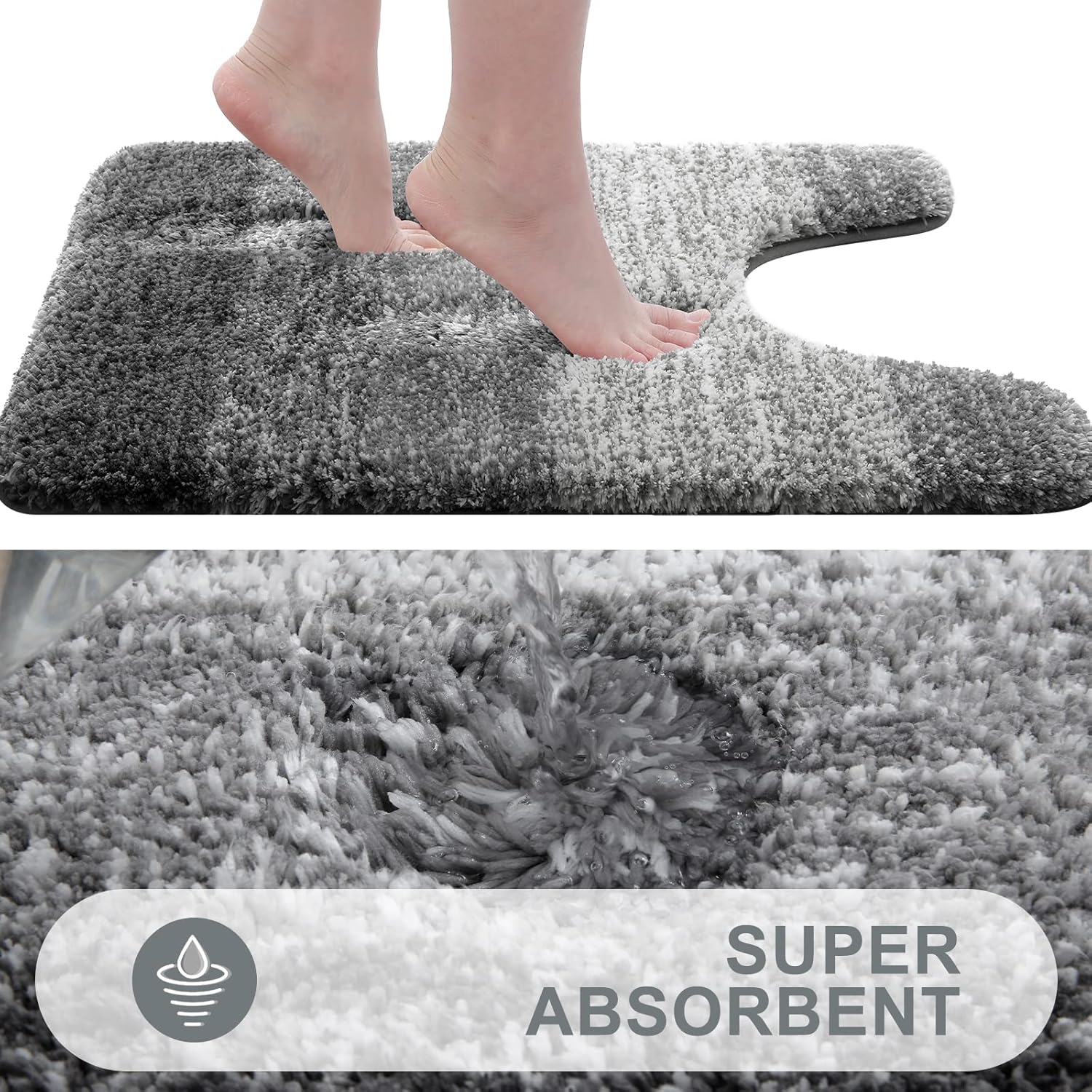 OLANLY Alfombras de baño y inodoros en forma de U, tamaño 30 x 20 pulgadas y alfombras de inodoro de 24 x 20 pulgadas, color gris, paquete de 2
