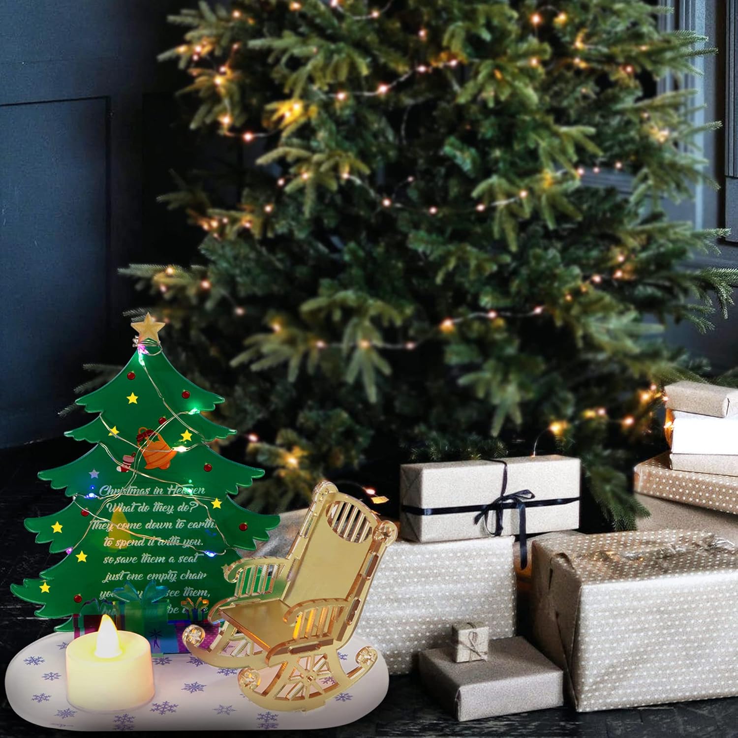 squacco Portavelas conmemorativos para árbol de Navidad, adorno de silla mecedora en memoria de seres queridos, regalos de Feliz Navidad en el