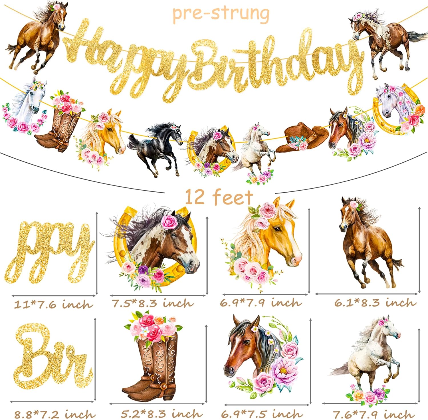 Cartel de feliz cumpleaños de vaquera, suministros para fiesta de cumpleaños de vaquera, suministros con purpurina con temática de vaquera