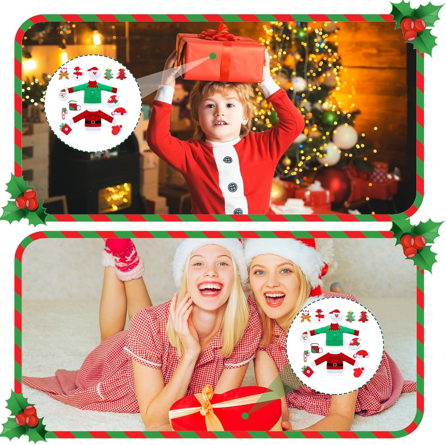 Poen 14 piezas de accesorios de ropa de muñeca elfo de Navidad, incluye suéter, calcomanías de Papá Noel, ropa para decoraciones navideñas de