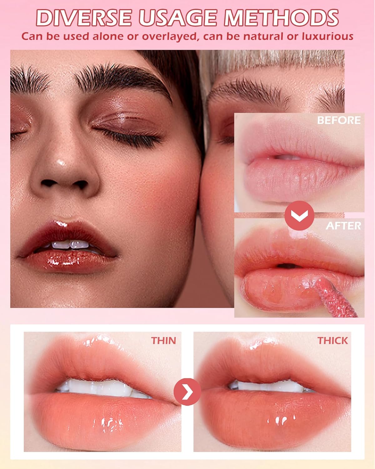 Aceite hidratante para labios, 6 colores tintados, brillo de aceite de labios, nutritivo rosa y rojo, brillante para el cuidado de los labios,