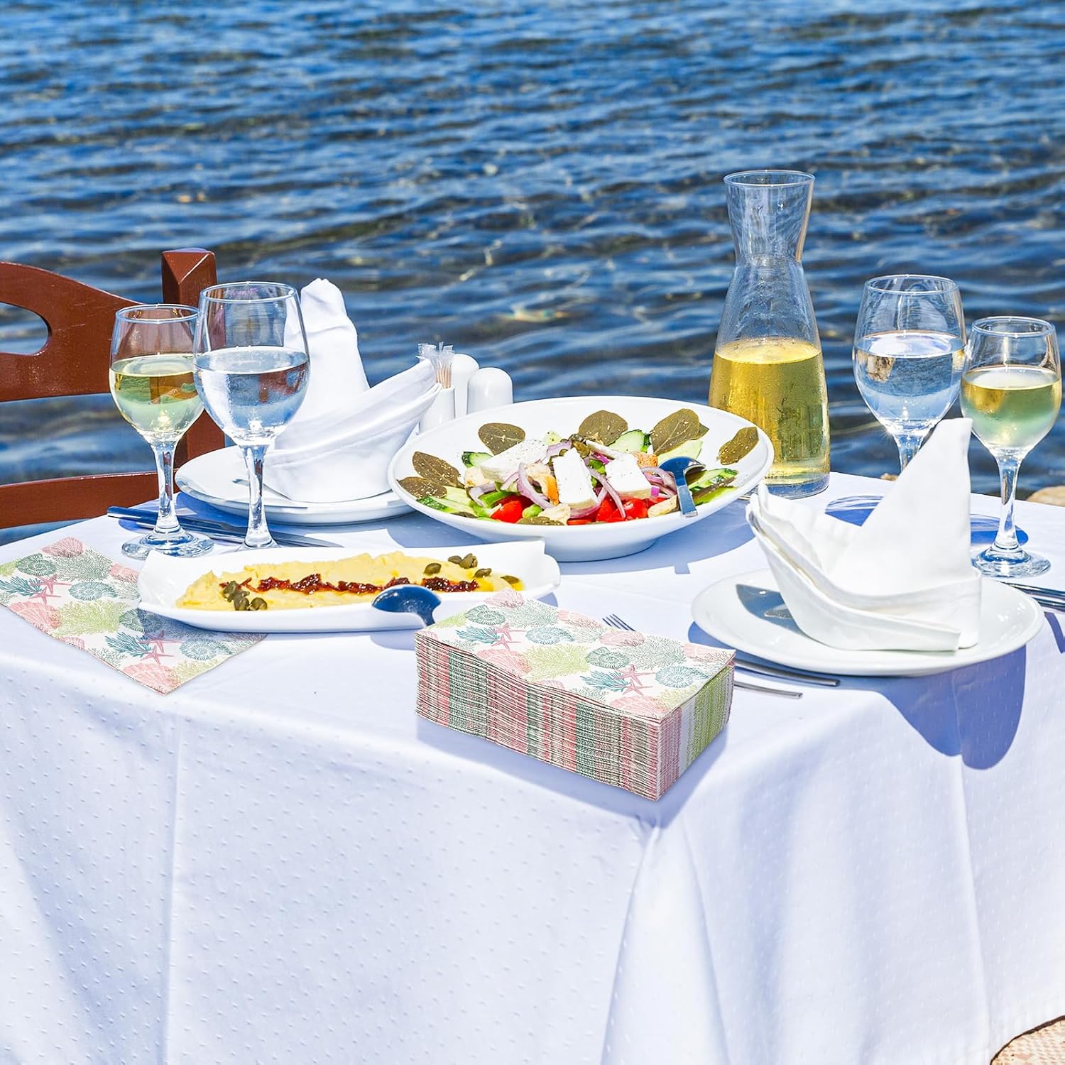 AnyDesign 100 servilletas de papel desechables para invitados de verano, diseño de estrella de mar, conchas y corales, para el hogar, cocina, baño,