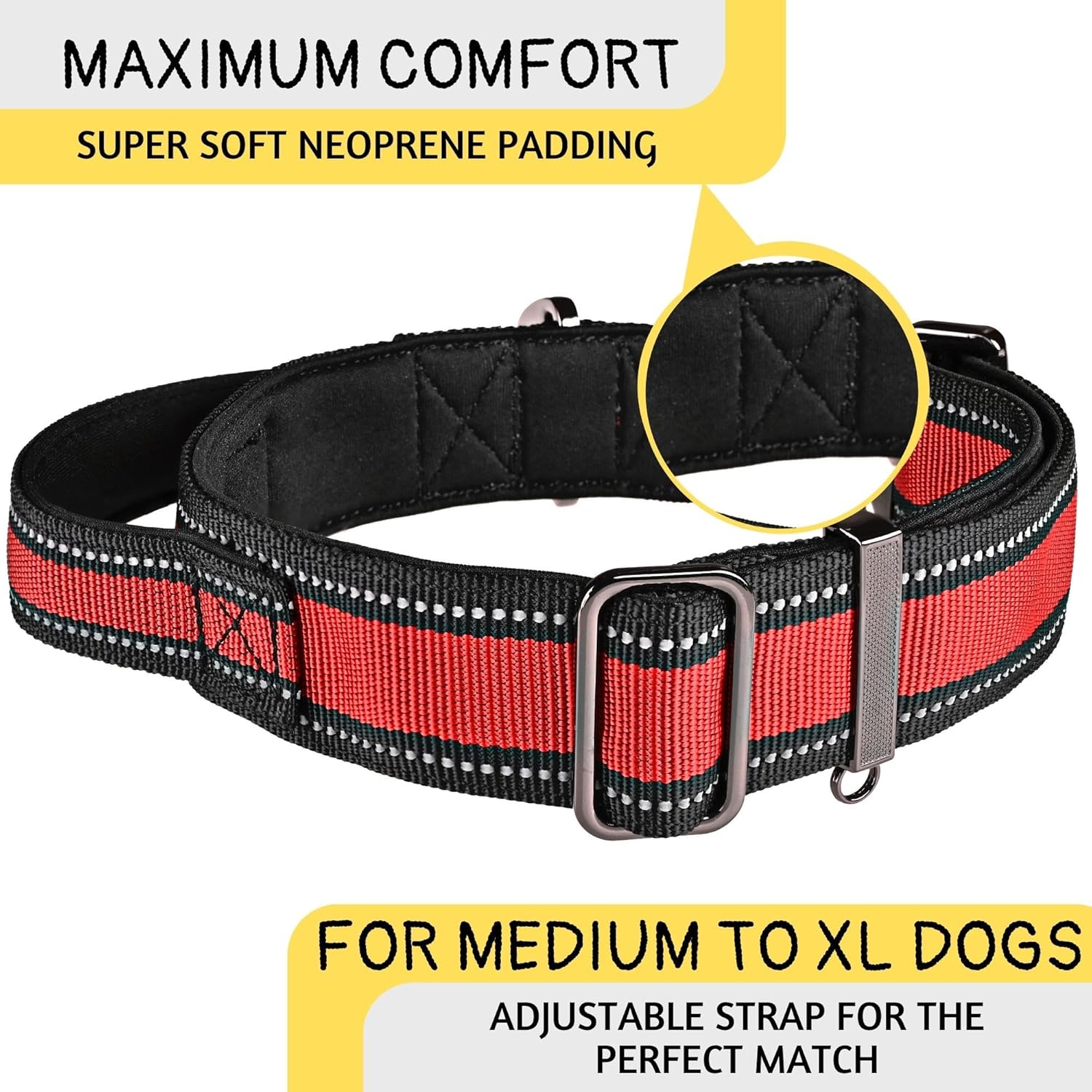 ADITYNA – Collar de perro resistente para perros extra grandes – Collar de perro rojo XL con asa – Acolchado de neopreno suave ultra cómodo (Extra-L