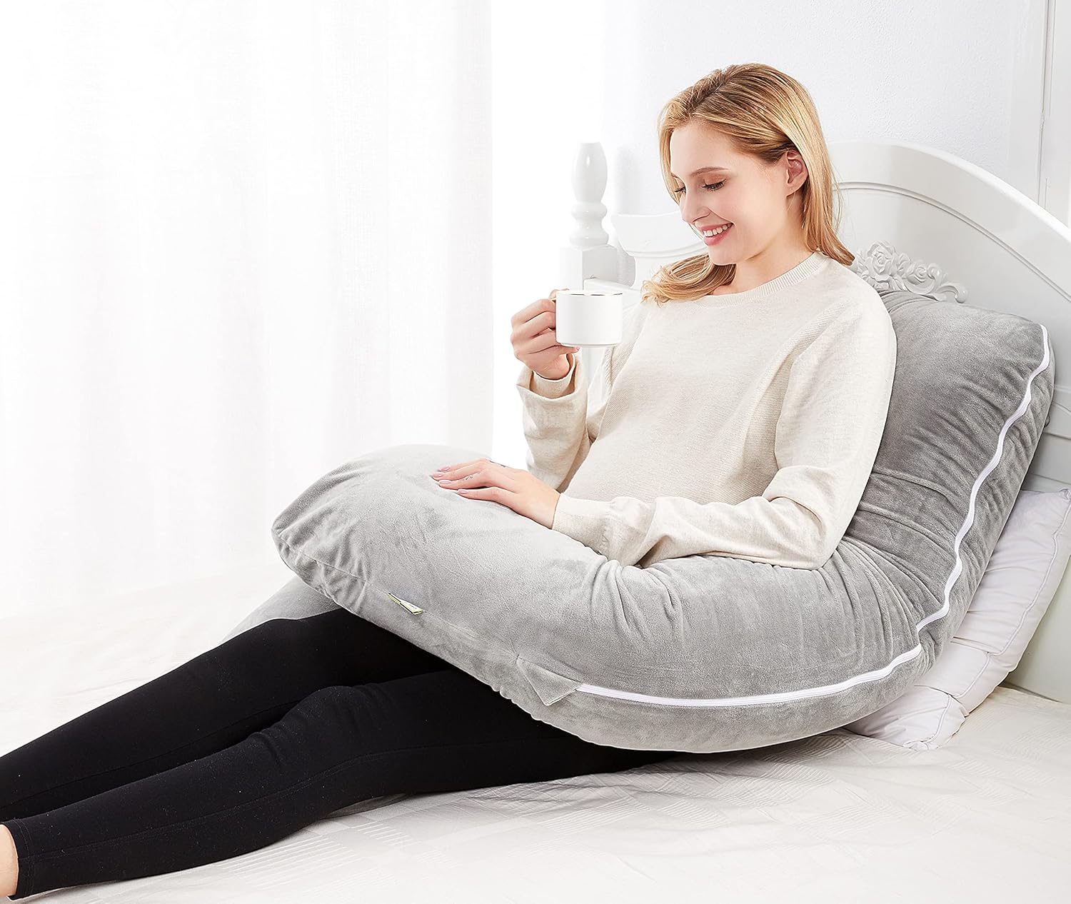 COMFYPRO Almohada de embarazo  Almohada de maternidad transpirable 100% poliéster con funda de terciopelo suave lavable con cremallera  Almohada de