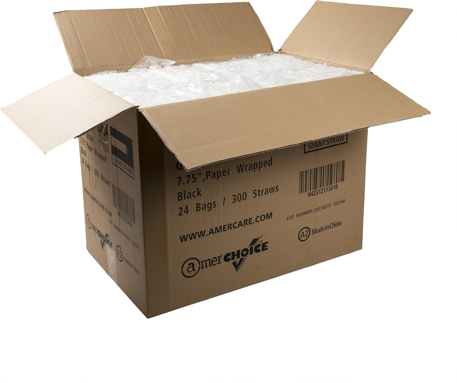 AmerCare Pajitas envueltas en papel negro gigante de 7.75 pulgadas, caja de 7200