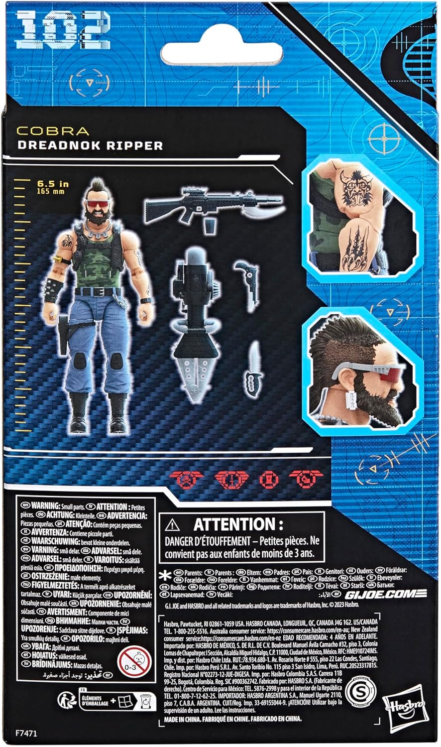 G.I. Joe Classified Series Dreadnok Ripper, figura de acción coleccionable, 102, figuras de acción de 6 pulgadas para niños y niñas, con 6 piezas de