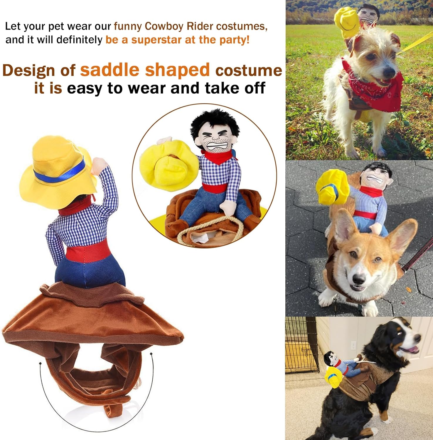 Disfraces para perro, disfraces de vaquero para mascotas, estilo caballero para mascotas, muñeca y sombrero, ropa para cachorros, ropa de Halloween,