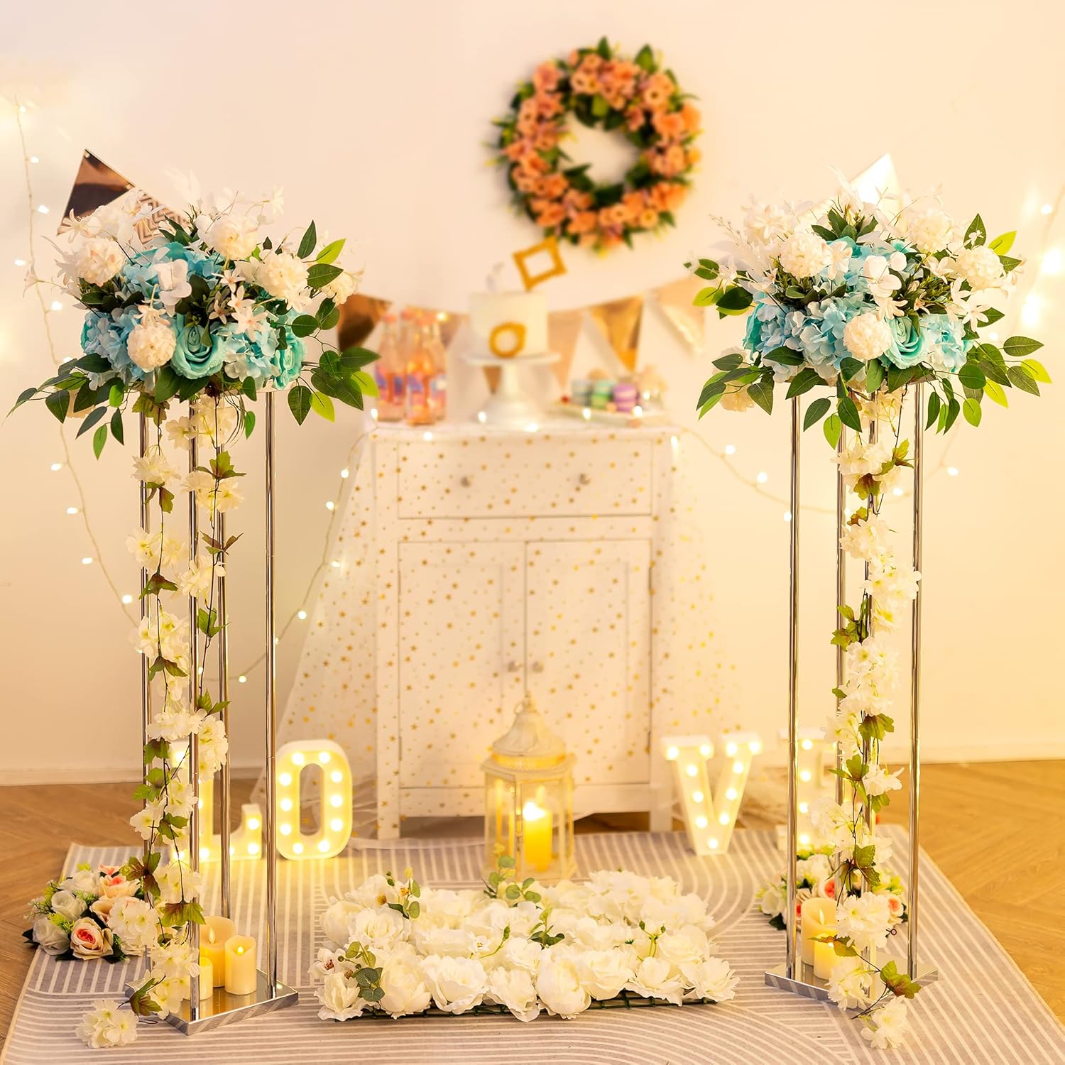 Centros de mesa de boda para mesas, jarrón plateado, soporte de flores de columna, jarrones altos de metal de 39.4 pulgadas para centros de mesa,