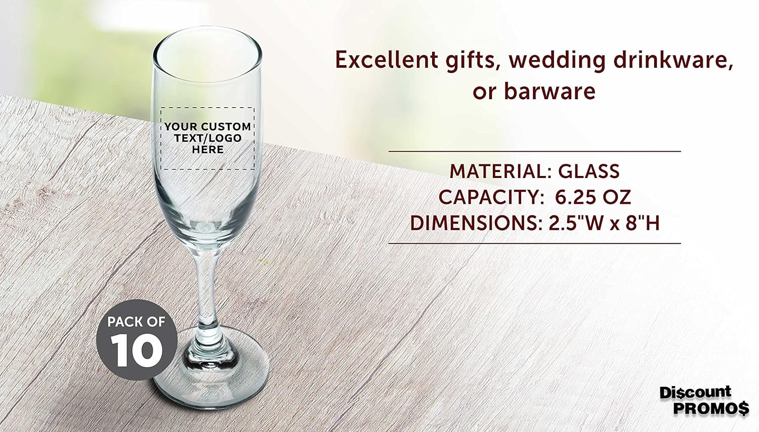 Flauta de champán personalizada de 6.25 onzas, juego de 10, paquete personalizado a granel, ideal para cócteles, recuerdos de boda, decoraciones de