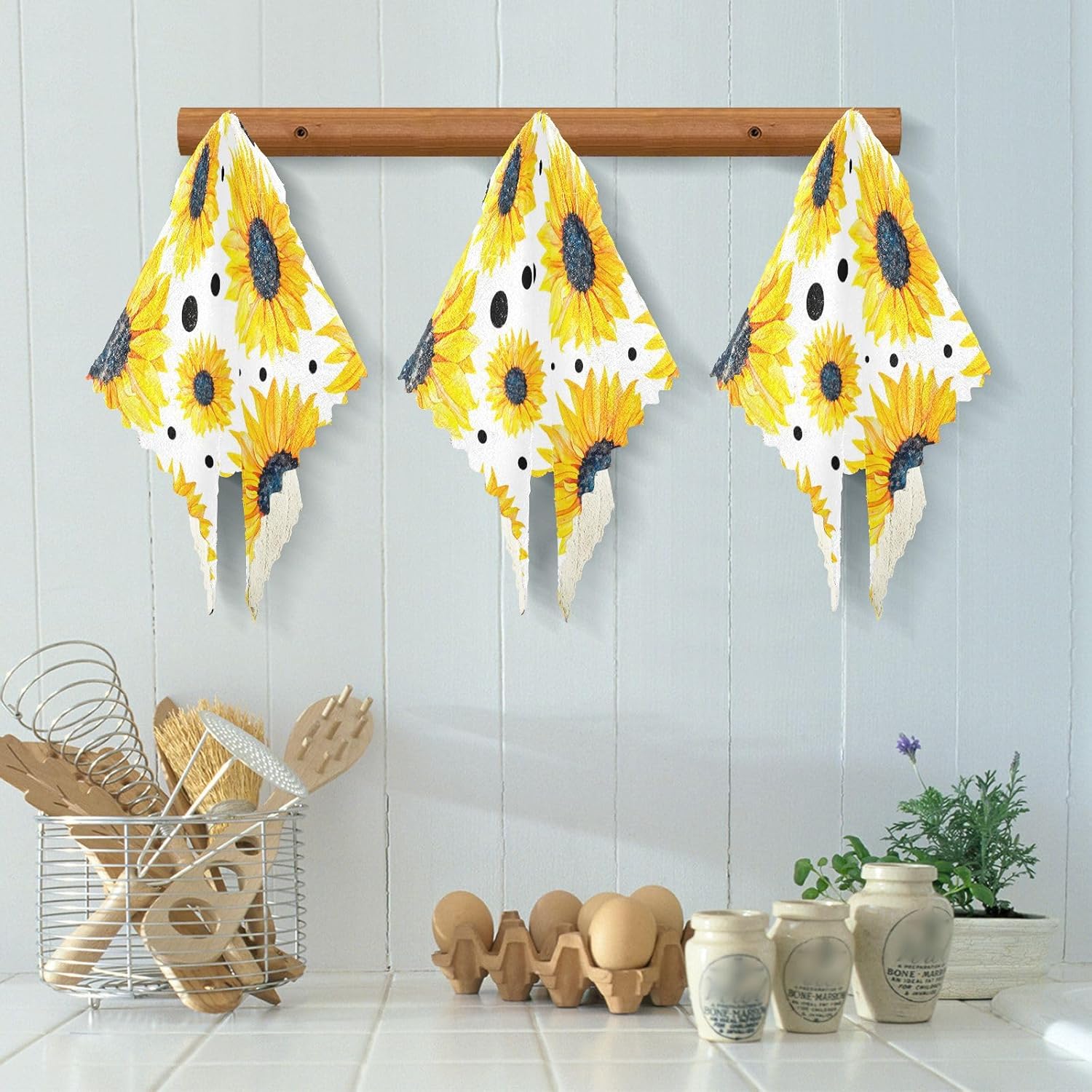 Yellow Sunflowers White Cotton Print Microfiber Dish Drying Towel Quick Dry Set of 6 Tea Towels for Kitchen for Restaurant Sink