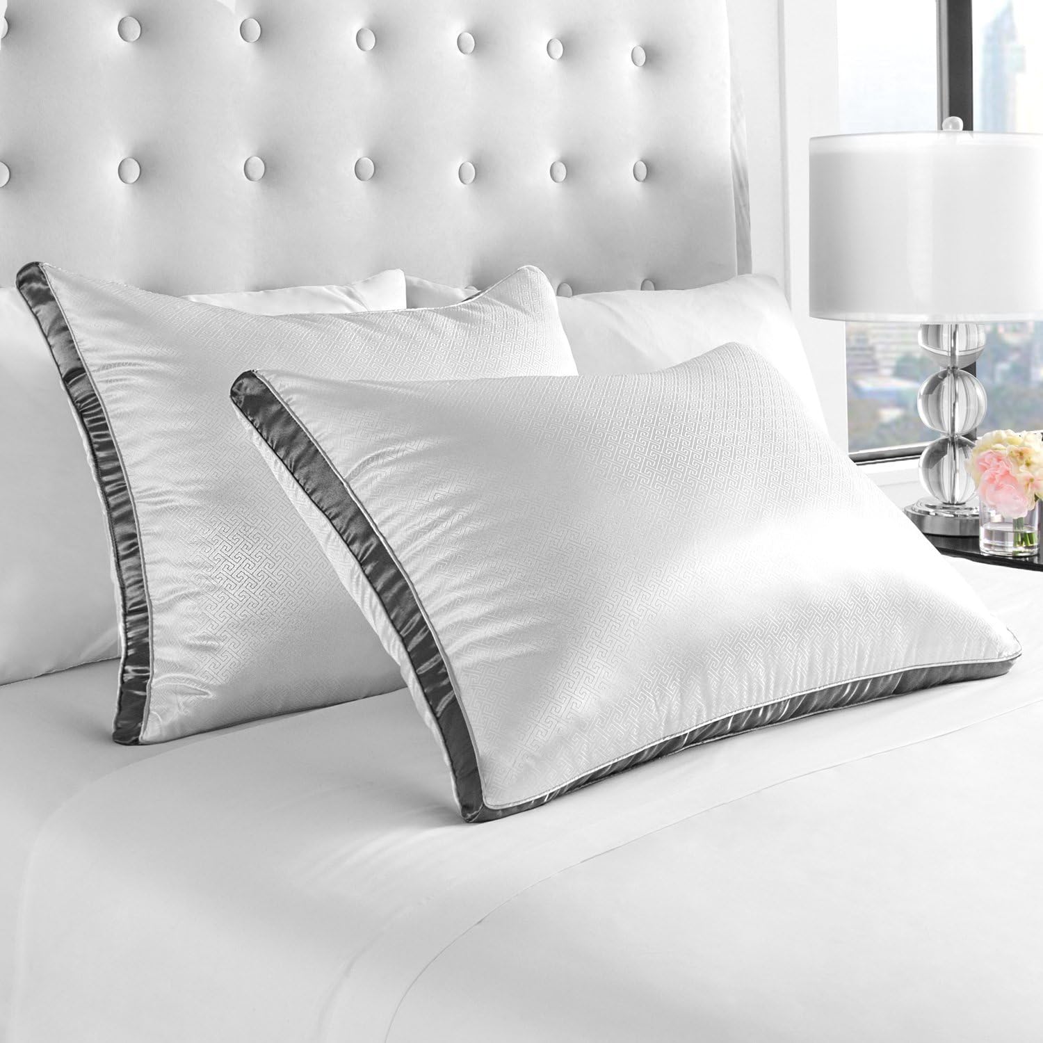 Restorology Genius Pillow (paquete de 2) almohada rellena de fibra de gel refrescante de felpa de calidad de hotel con refuerzo de satén,