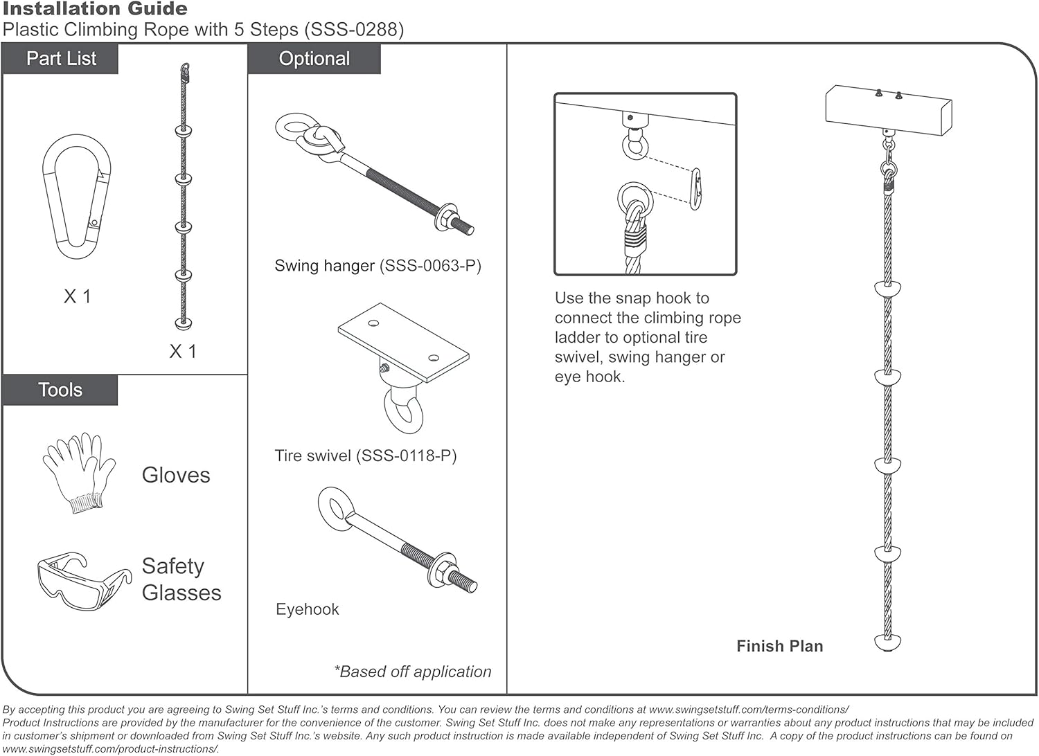 Swing Set Stuff – Cuerda de escalada con escalones (rosa) y adhesivo con logotipo SSS