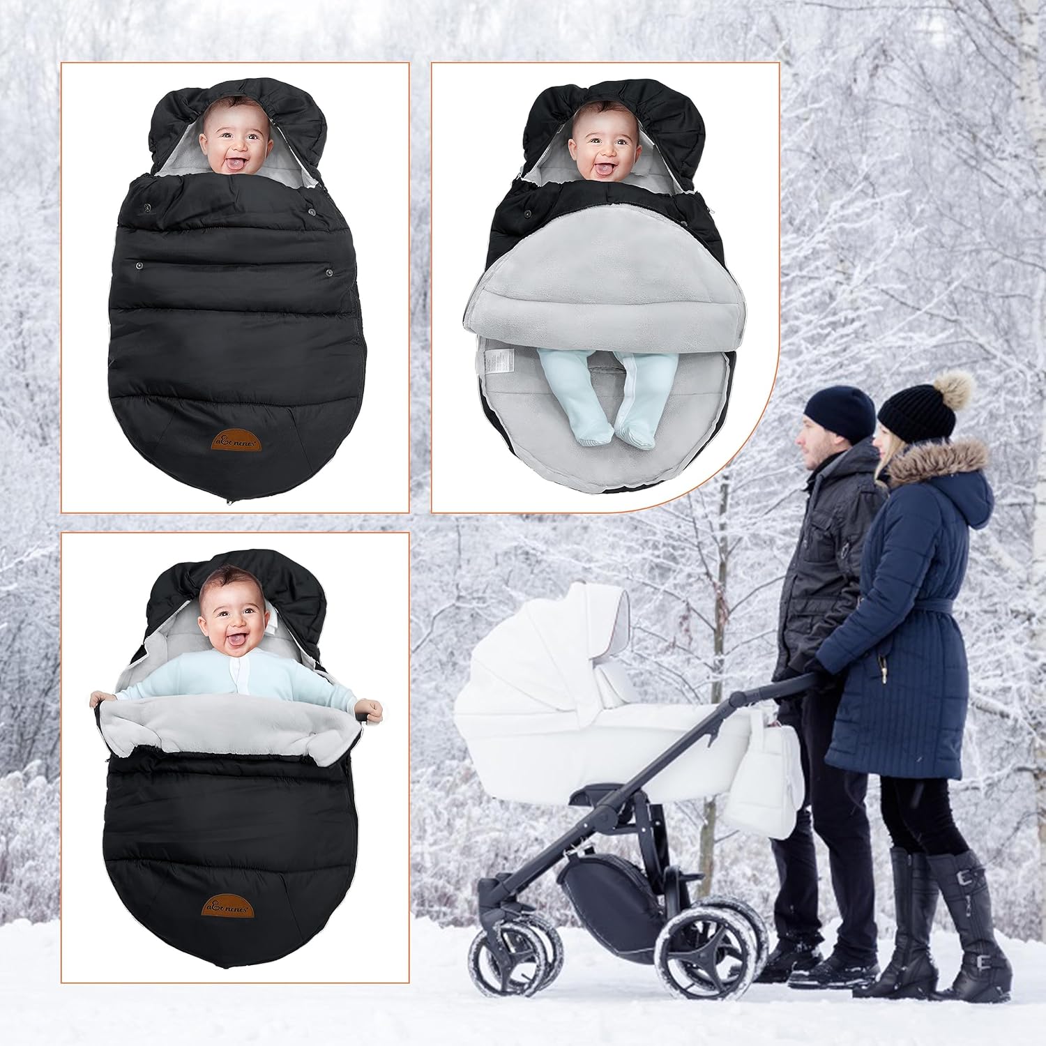 Saco de dormir universal para cochecito de invierno al aire libre, bolsa de banderines con capucha resistente al viento y al agua, funda de asiento