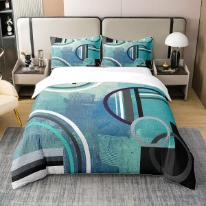 Funda de edredón de círculos geométricos 100% algodón, funda de edredón tamaño matrimonial, funda de edredón azul turquesa, gris, negro, juego de Funda de edredón de círculos geométricos 100% algodón, funda de edredón tamaño matrimonial, funda de edredón azul turquesa, gris, negro, juego de