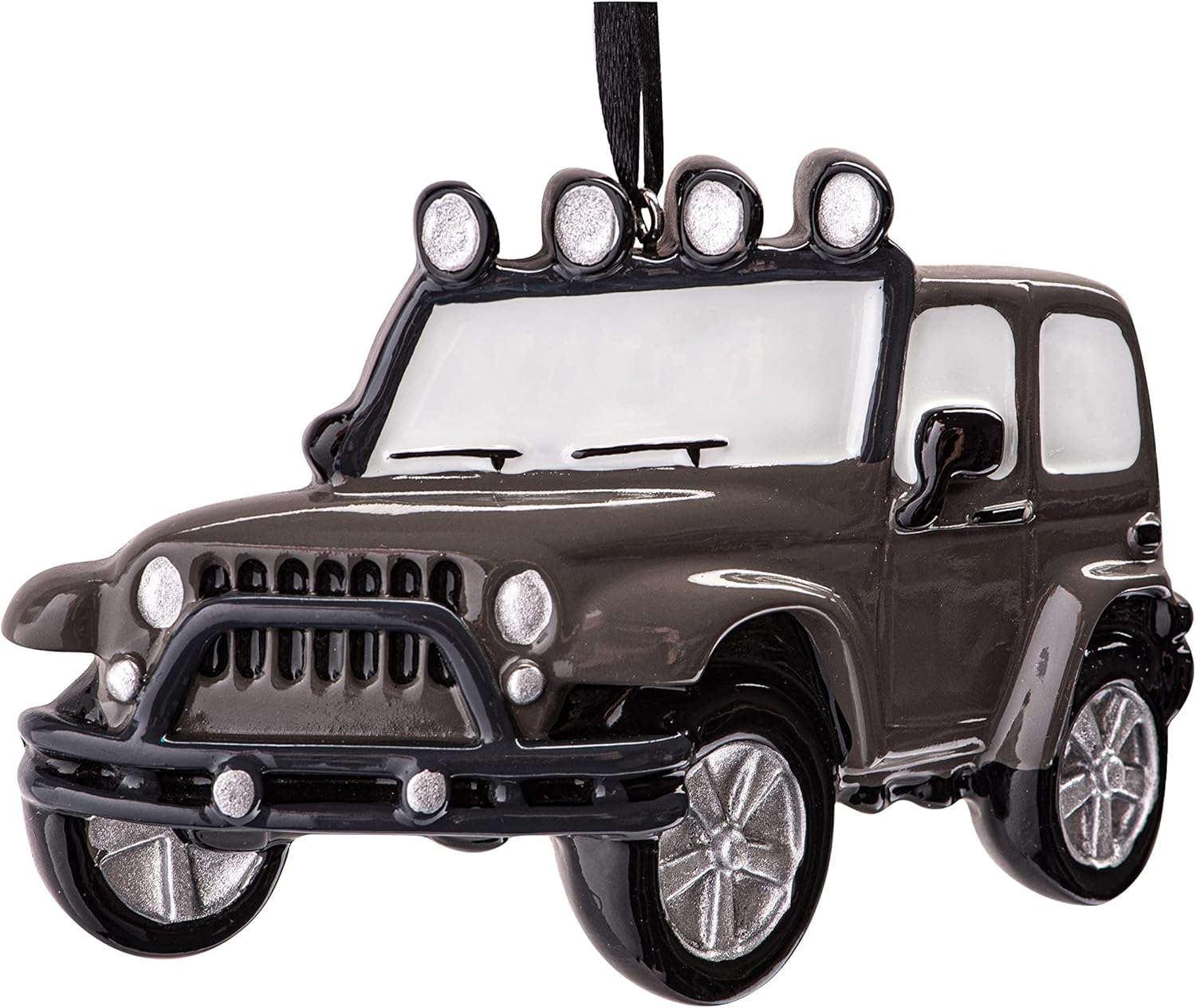 Adorno de Navidad personalizado 4 x 4 2023  Personalización gratuita  Vehículo de carreras gris todoterreno Drag Racer JK, SUV safari para árbol de