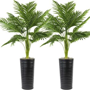 Paquete de dos plantas Planta artificial de palma de 4 pies en maceta de metal acanalado negro (paquete de 2) Follaje y tallos naturales realistas Paquete de dos plantas Planta artificial de palma de 4 pies en maceta de metal acanalado negro (paquete de 2) Follaje y tallos naturales realistas