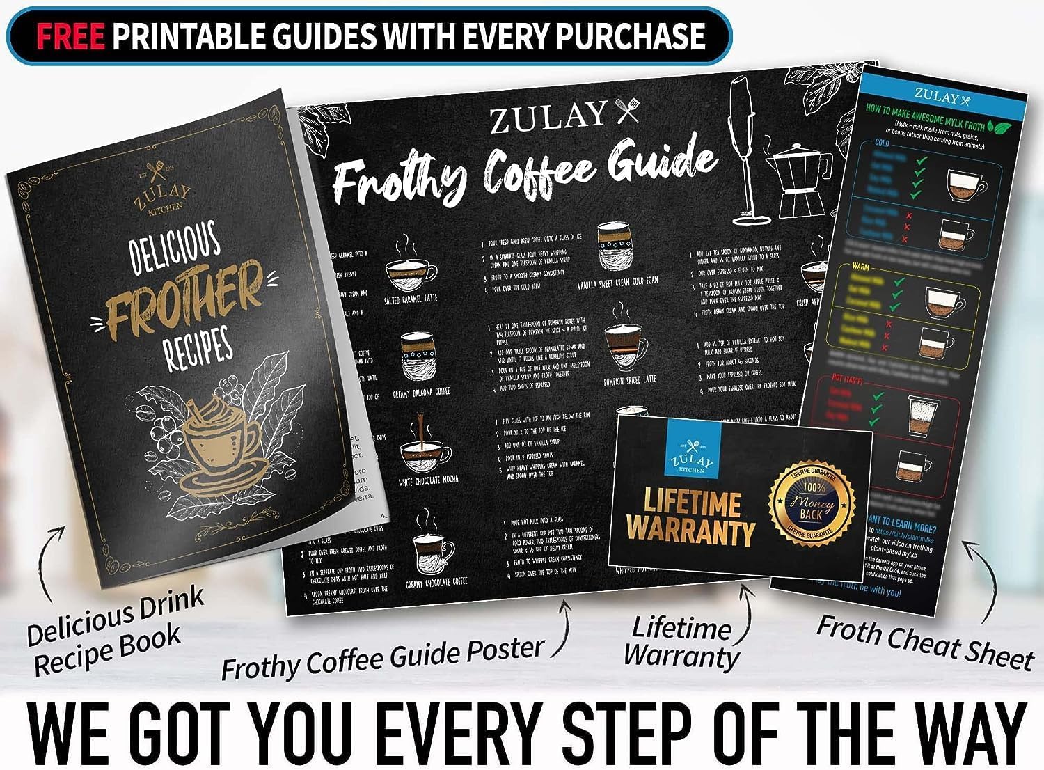 Zulay Milk Boss Espumador de leche potente manual, hace espuma para latte, batidor para mezclar bebidas, café, miniespumador para capuchino, frappé,