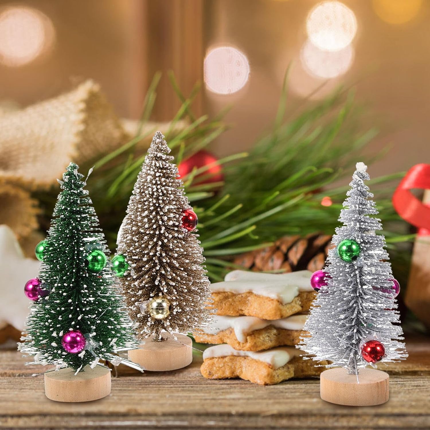 EXCEART 12 piezas de decoración del hogar árboles de Navidad en miniatura, suministros de Navidad, mini árbol de fiesta, decoración de escena,