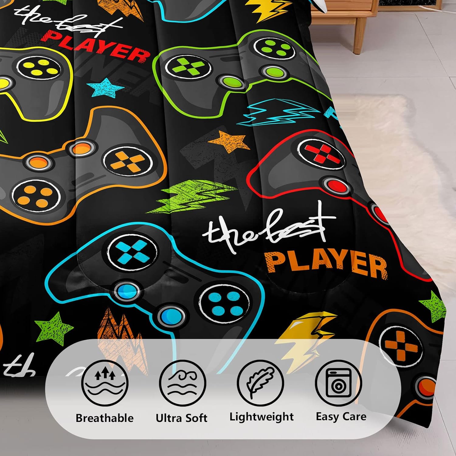 Juego de ropa de cama de 5 piezas con estampado de videojuegos tamaño individual para niños, niñas, adolescentes, 5 piezas, ropa de cama en una