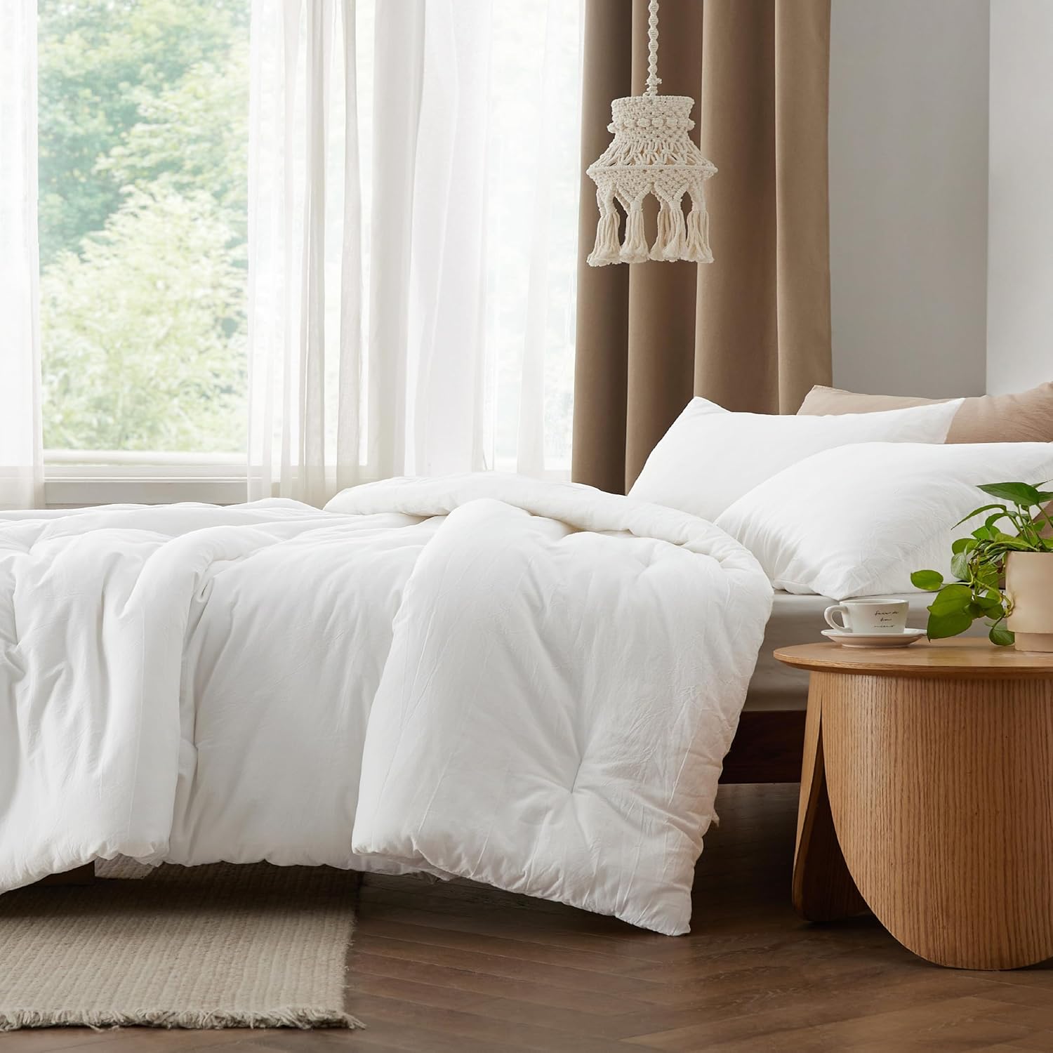Bedsure Juego de edredón King  Tela de algodón con relleno interior de microfibra, edredón blanco tamaño King para todas las estaciones, 3 piezas, 1