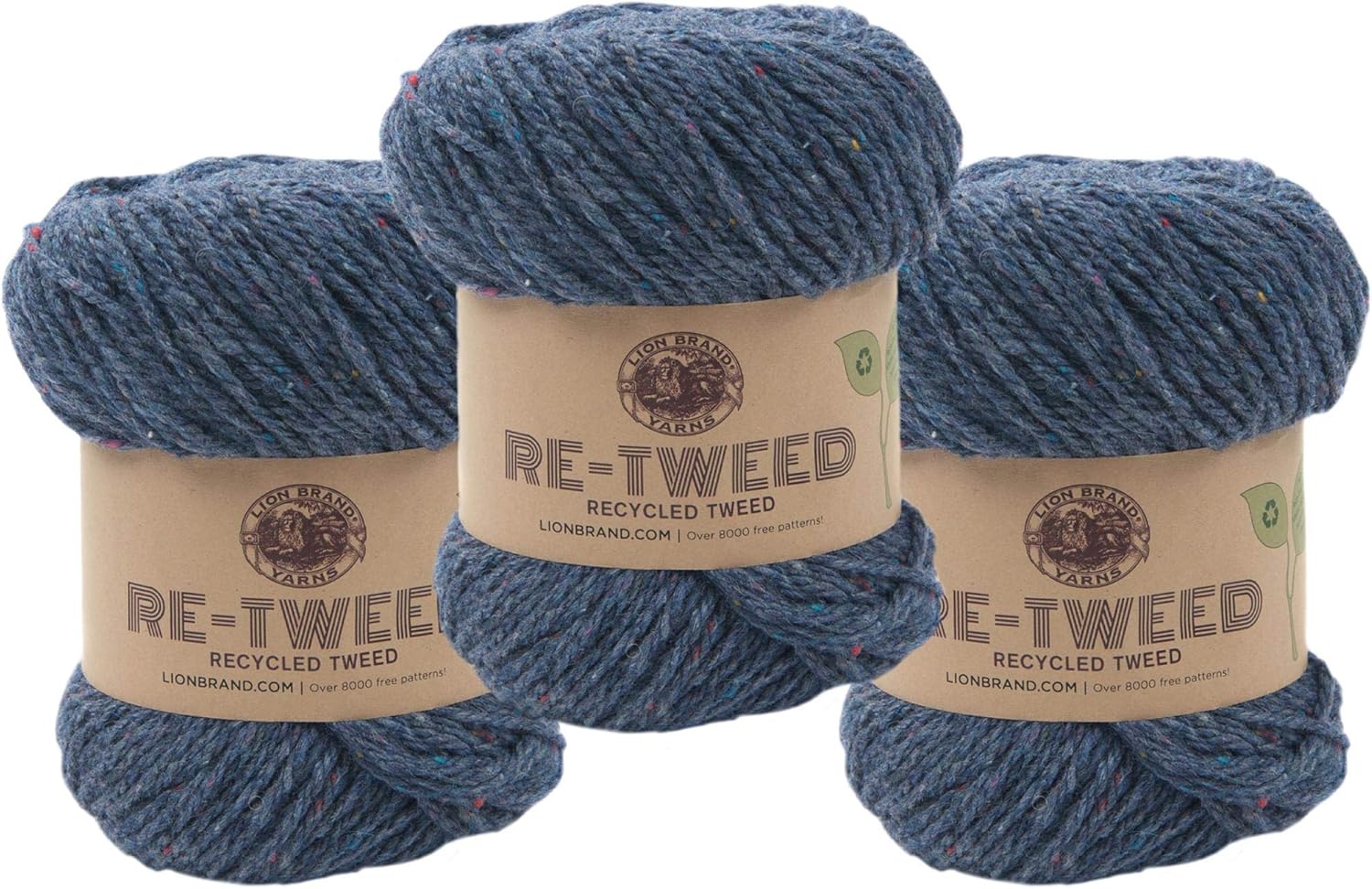 Lion Brand Yarn ReTweed – Ovillo de lana color azul holandés (3 unidades)
