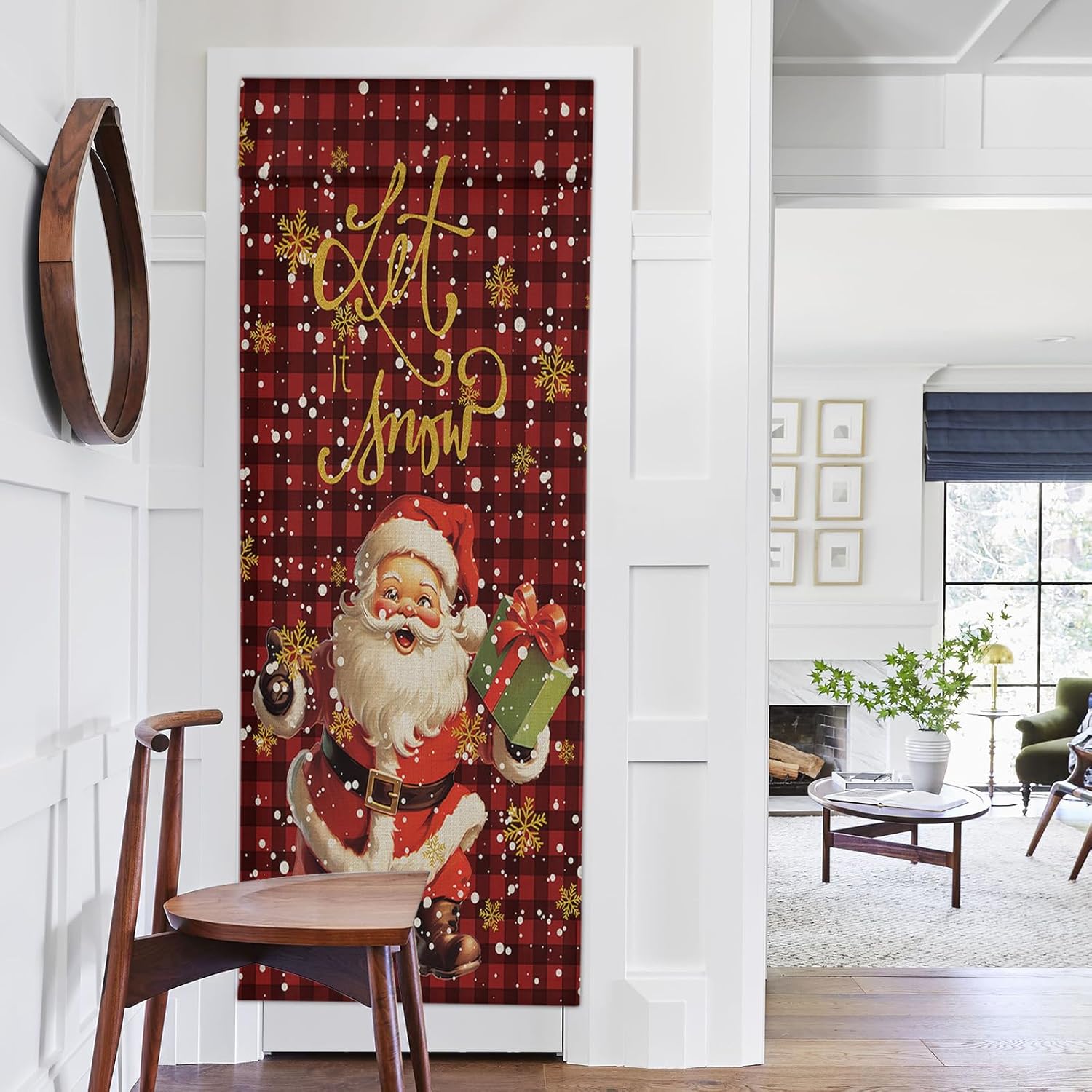 Cortinas de puerta para ventanas de puerta, cortinas de ventana de árbol de Navidad de Papá Noel para puerta de vidrio francesa, aislamiento térmico
