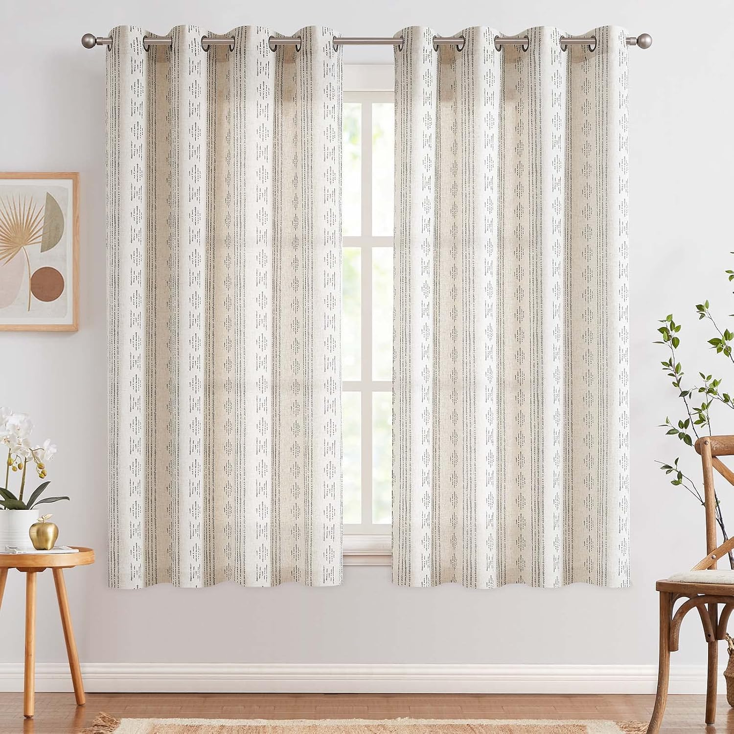 jinchan Cortinas bohemias de lino para sala de estar, 72 pulgadas de largo, cortinas grises de granja de 72 pulgadas de largo, 2 paneles con patrón