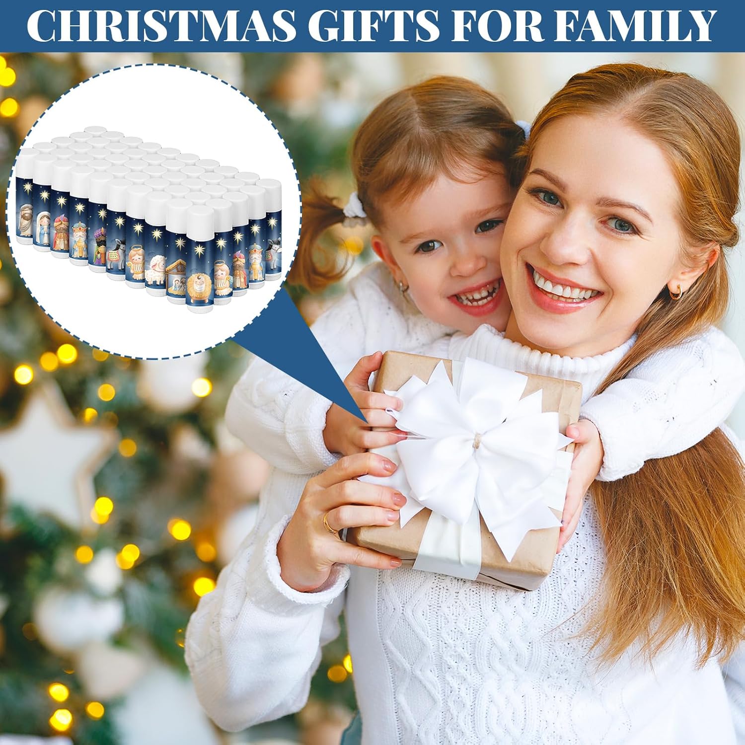 50 unidades de bálsamos labiales de Navidad, regalos de Navidad a granel, regalos de fiesta religiosa cristiana, regalos de fiesta de Navidad,