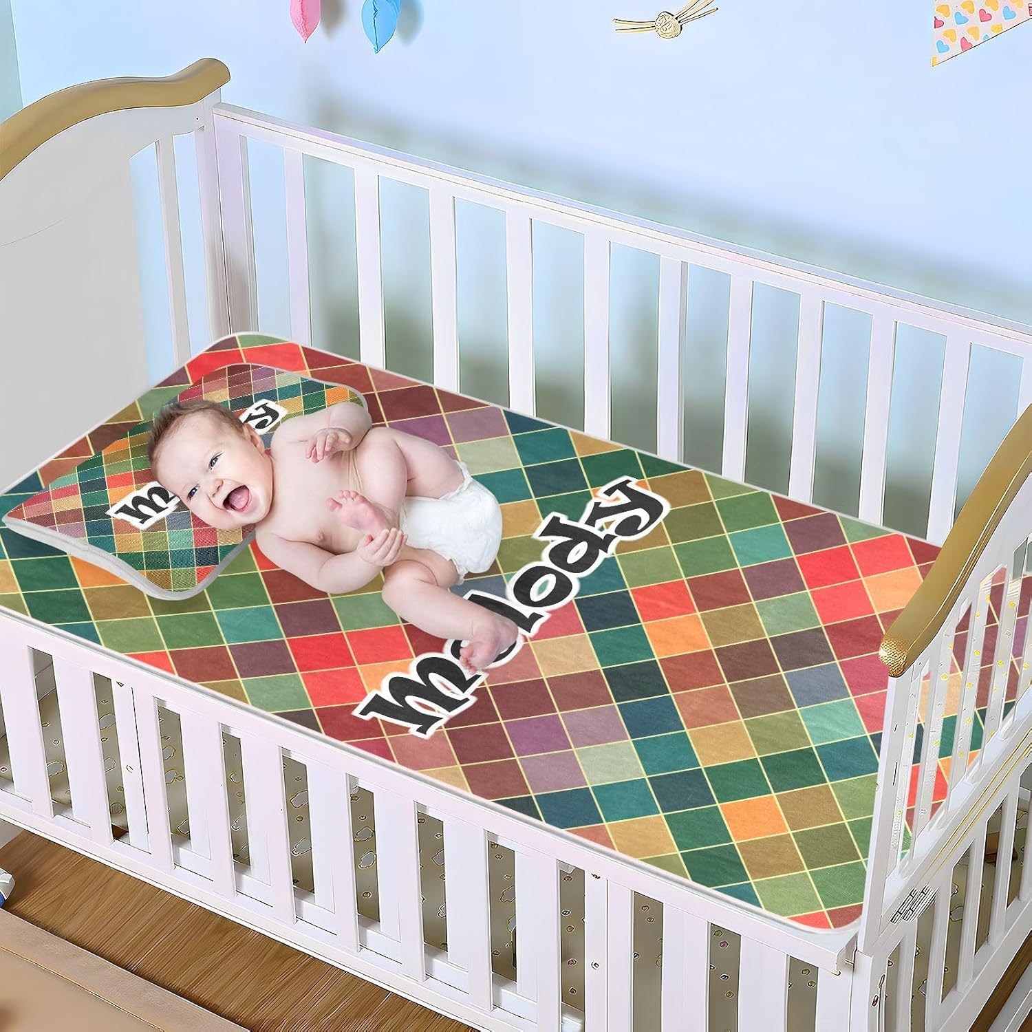 Protector de colchón cuadrado colorido personalizado para cuna, para niños y niñas, tapete de seda de hielo, sábanas de cama para niños pequeños,