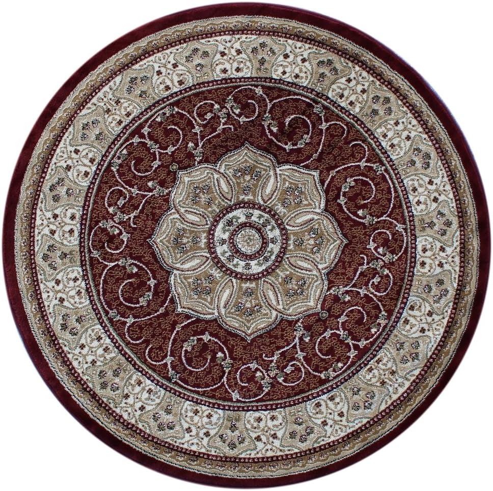 Masada Rugs – Alfombra tradicional con diseño 404 borgoña (7 pies 3 pulgadas x 7 pies 3 pulgadas) redonda