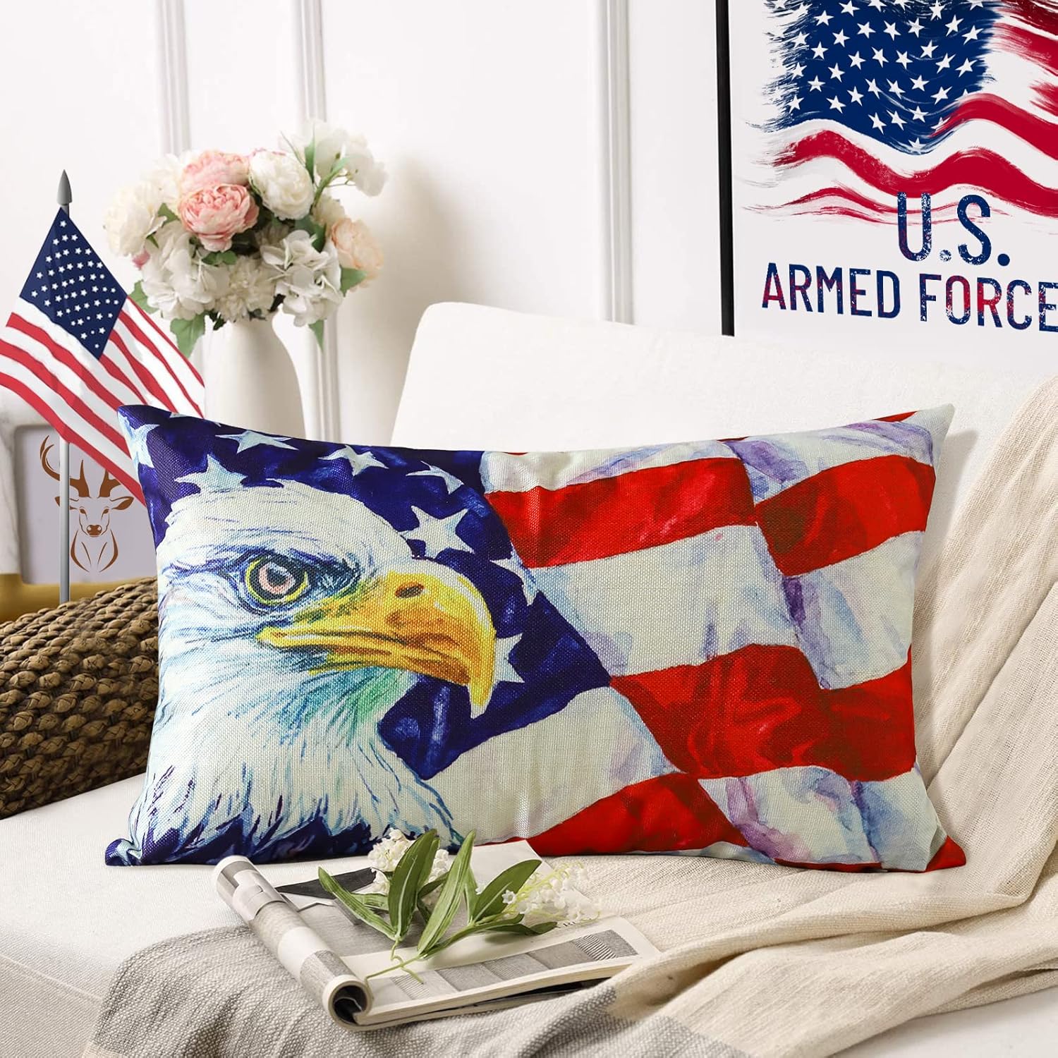 Fundas de almohada decorativas para el 4 de julio, 12 x 20 pulgadas, Día de la Independencia, para decoración del hogar, sala de estar, dormitorio,