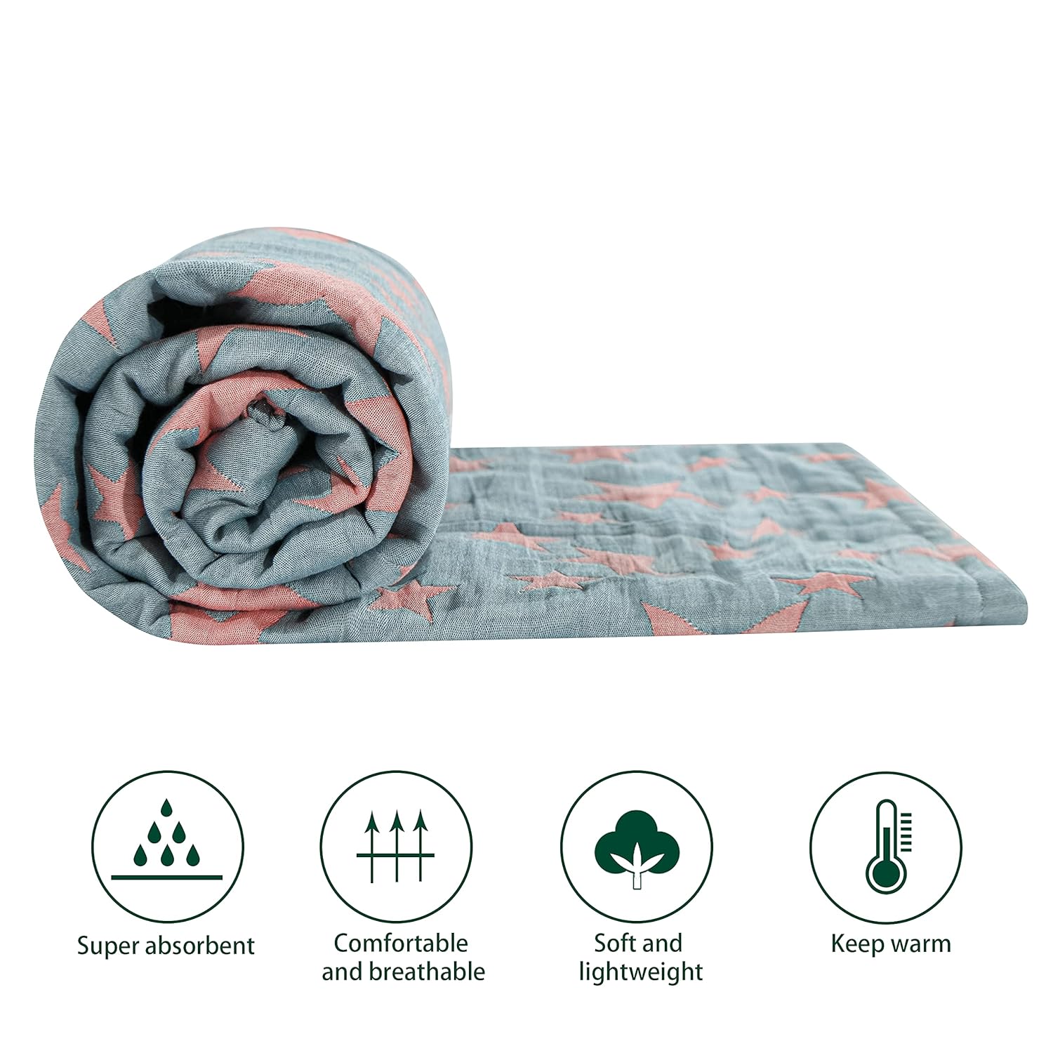 NTBAY Manta de 3 capas para niños pequeños, manta de muselina de algodón jacquard para cama, manta térmica ligera para bebé, manta de cuna súper