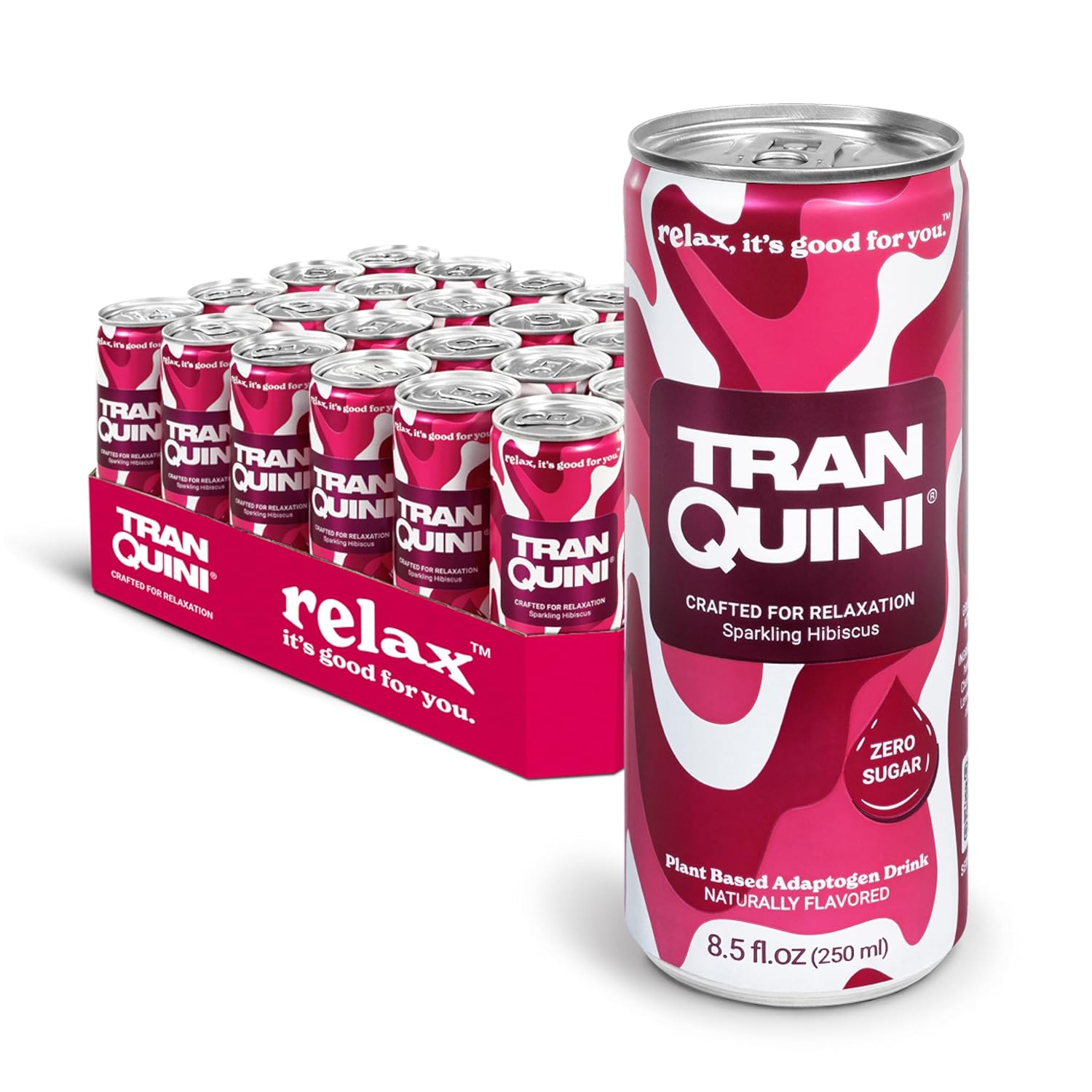 Tranquini Bebida calmante con adaptógenos herbales  Bebida para aliviar el estrés de agua con gas  Sin azúcar, sin alcohol, sin gluten, vegana – 8.5