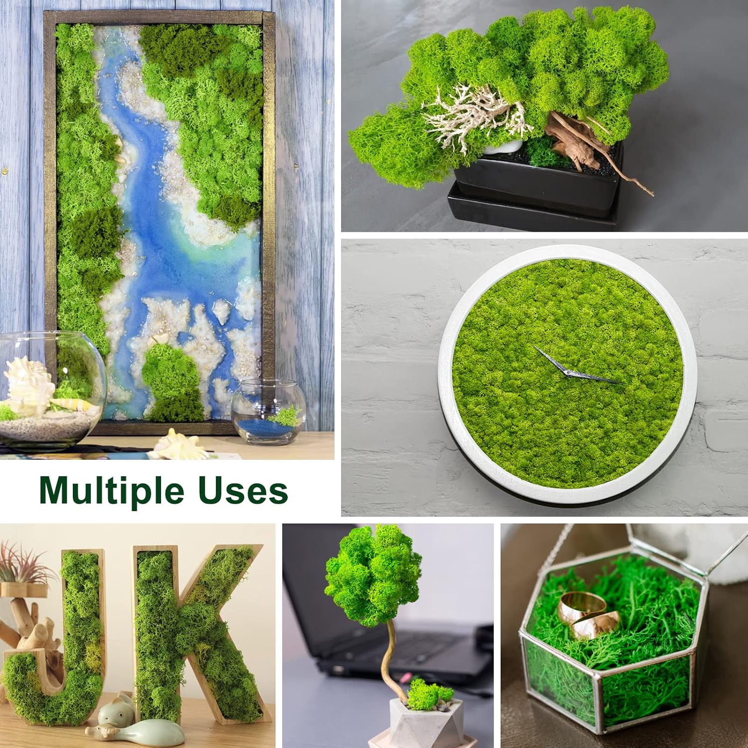 Pextian Musgo verde preservado para manualidades, musgo de reno de 8 onzas para plantas en maceta, musgo artificial decorativo para bodas,