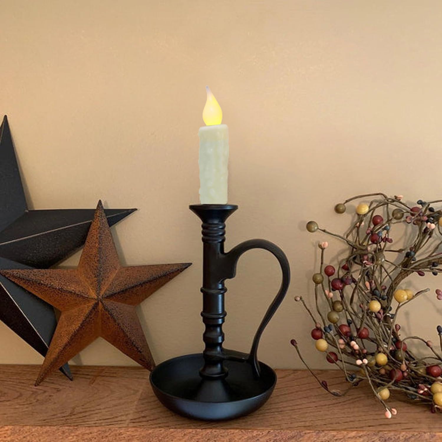 CVHOMEDECO. Velas de cera real sumergidas a mano, funciona con pilas, temporizador, velas rústicas primitivas sin llama, 4-34 pulgadas, marfil, 6
