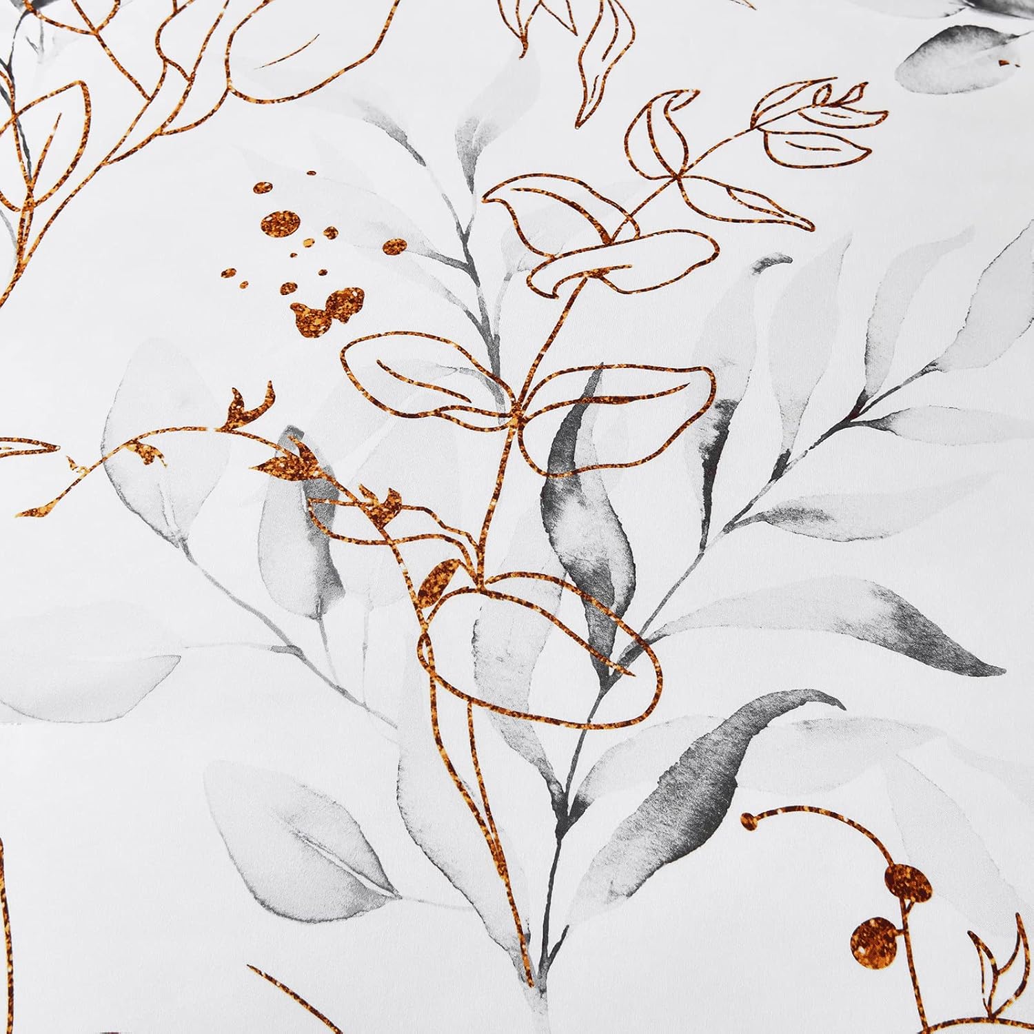 WONGS BEDDING Juego de edredón botánico de 7 piezas, tamaño matrimonial, diseño floral reversible en una bolsa, color gris y dorado con hojas (1
