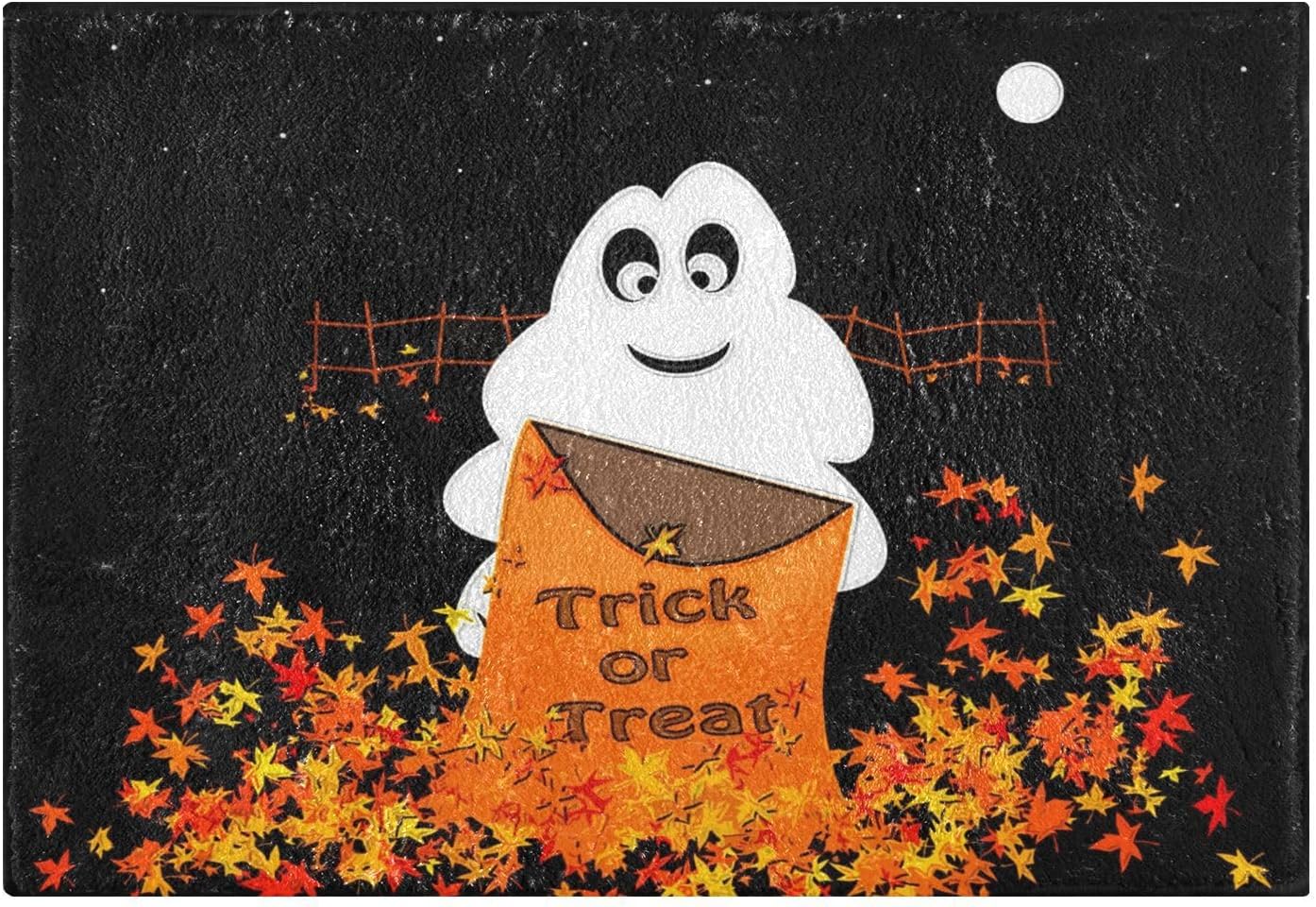 Halloween Ghost Fall Maple Bathroom Rugs Set 2 Piece Non Slip Water Absorbent Toilet Rug Fall Trick Or Treat Bath Rugs Washable Decor Area Rug Quick