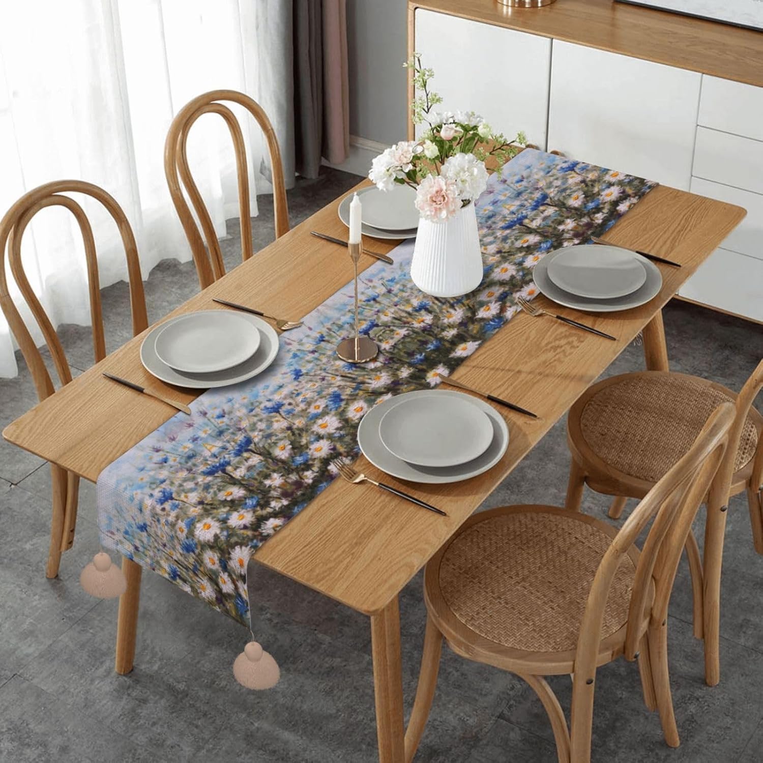 cornflowers and Daisies Christmas Table Runner Dining Table Decor Christmas Decorations Indoor Home Decor Christmas Table Runners Xmas Navidad