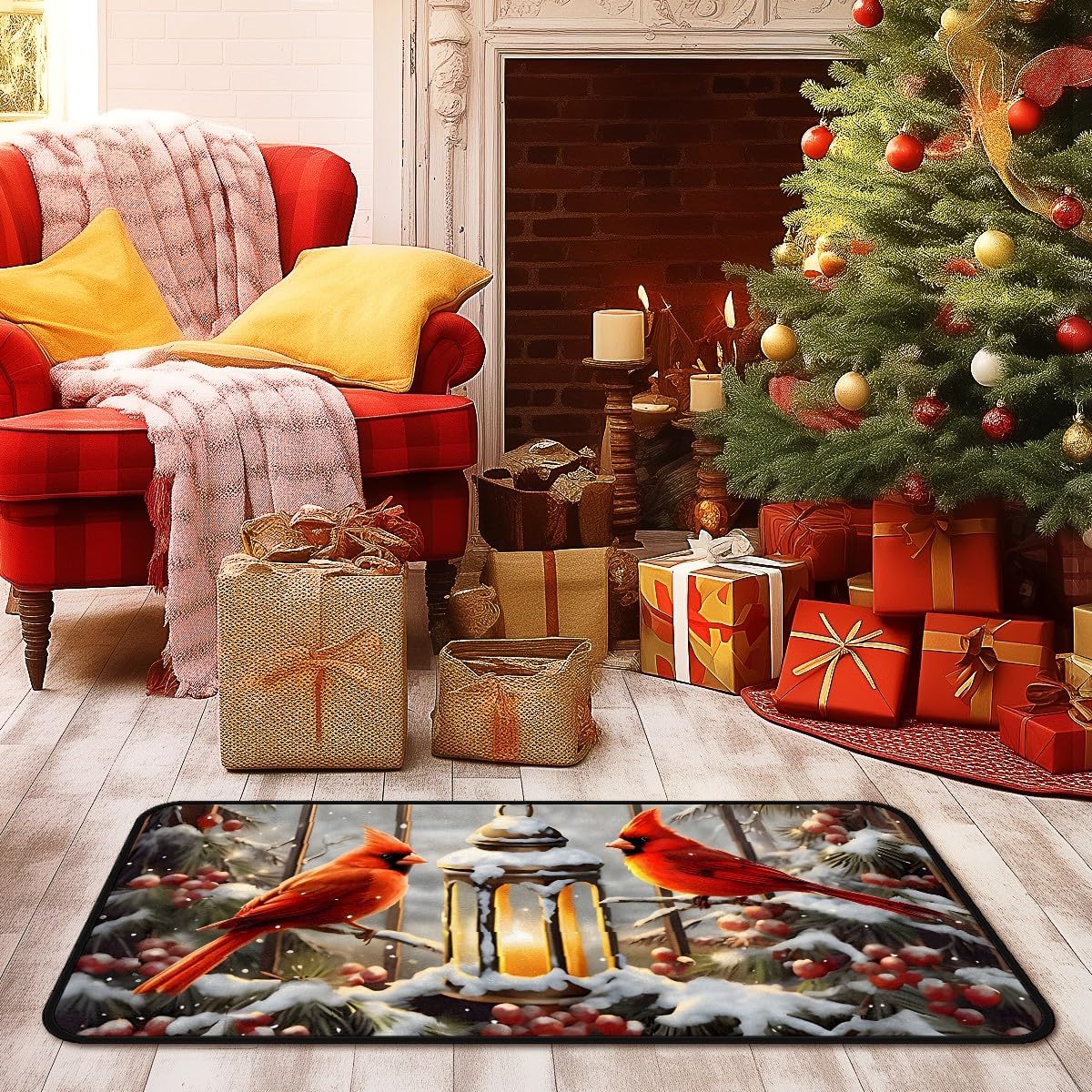 Alfombra de pasillo de Navidad de 20 x 40 pulgadas, lavable con diseño de cardenales, alfombra antideslizante para sala de estar, pasillo,