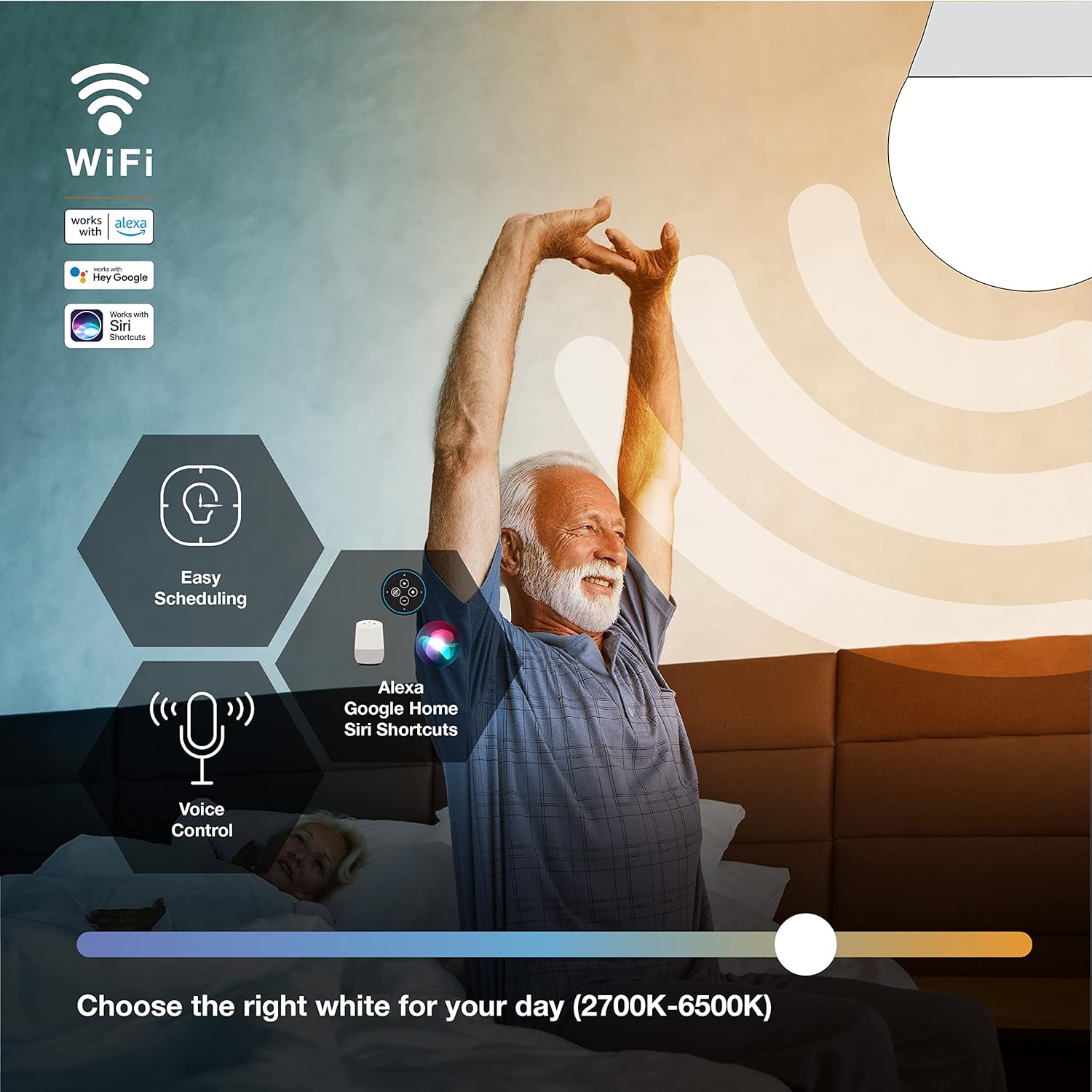 Sylvania – Bombilla LED inteligente A19 WiFi, 9 W eficiente, blanco sintonizable, 2700K – 6500K, para AlexaGoogle AssistantSiri Shortcuts, Energy