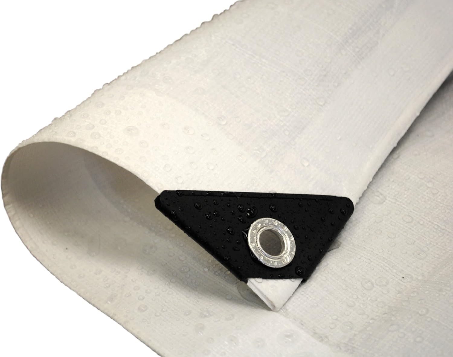 Lonas de poliéster blancas de tejido cruzado de 12 x 12 pulgadas con ojales cada 18 pulgadas en todo el contorno (8 x 10 pies)