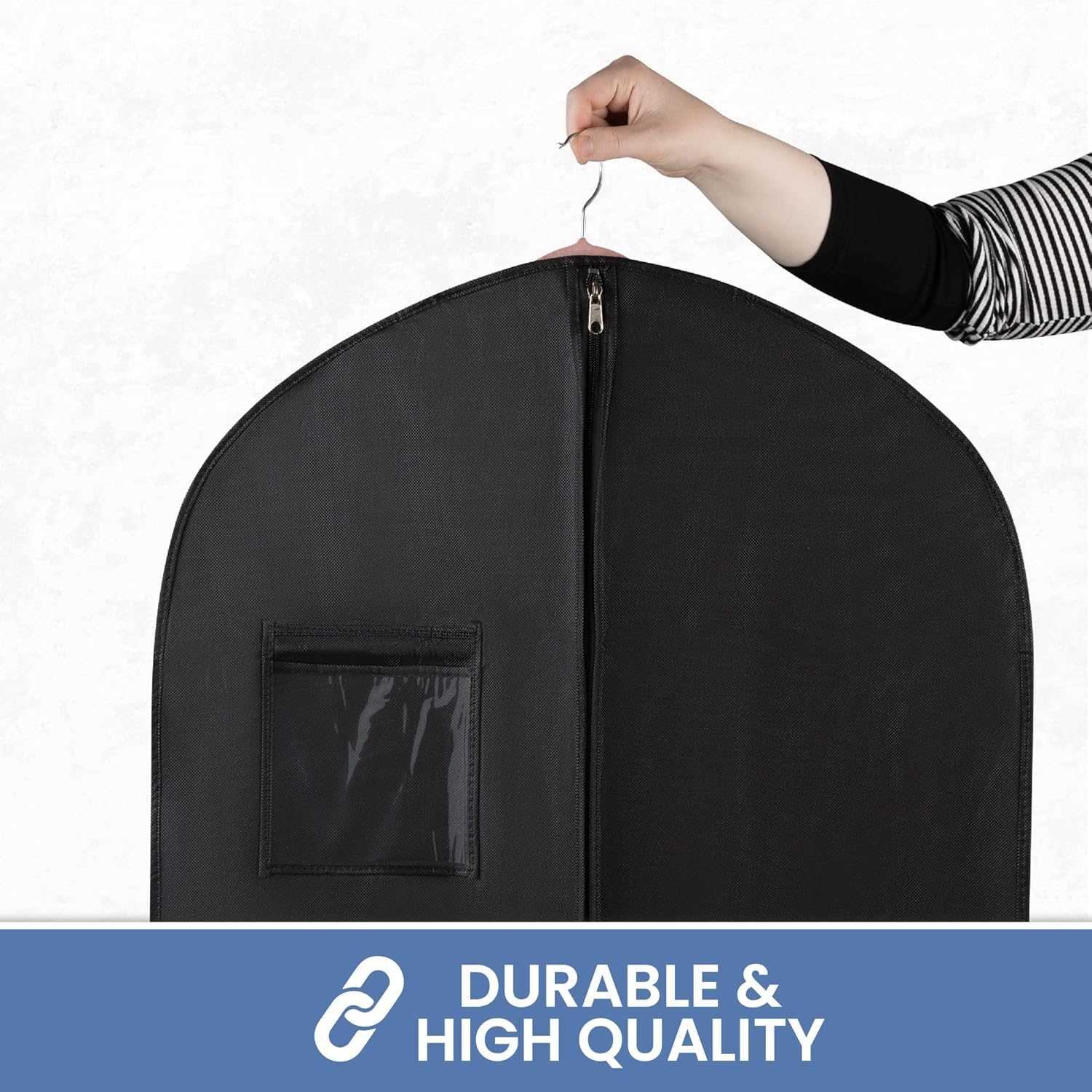 Bolsa de ropa negra para viajes y almacenamiento con cremallera para trajes, esmoquin, vestidos y abrigos de 24 x 72 pulgadas